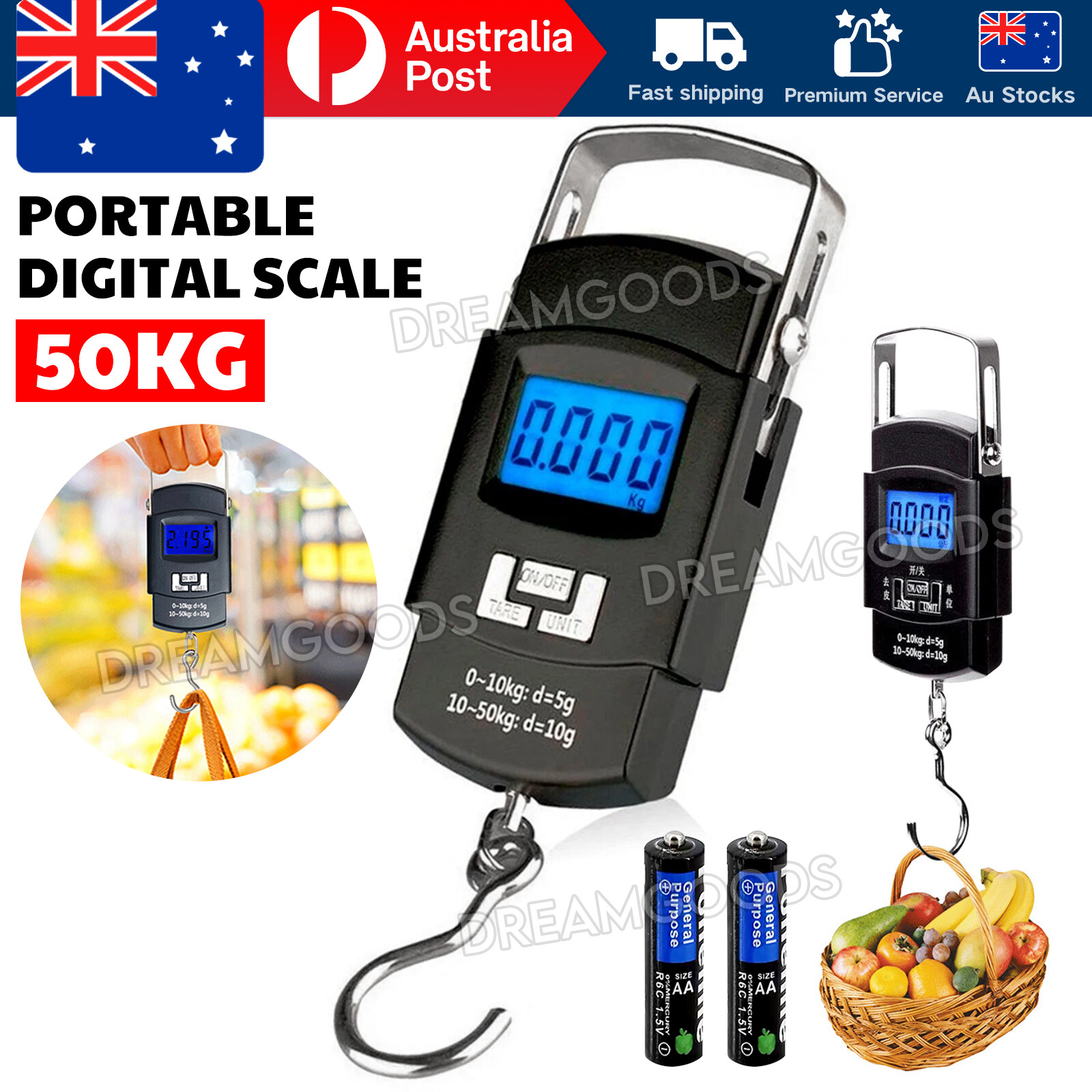 Portable Digital Electronic Luggage Weighing Scale 50KG Black LCD Hanging Travel