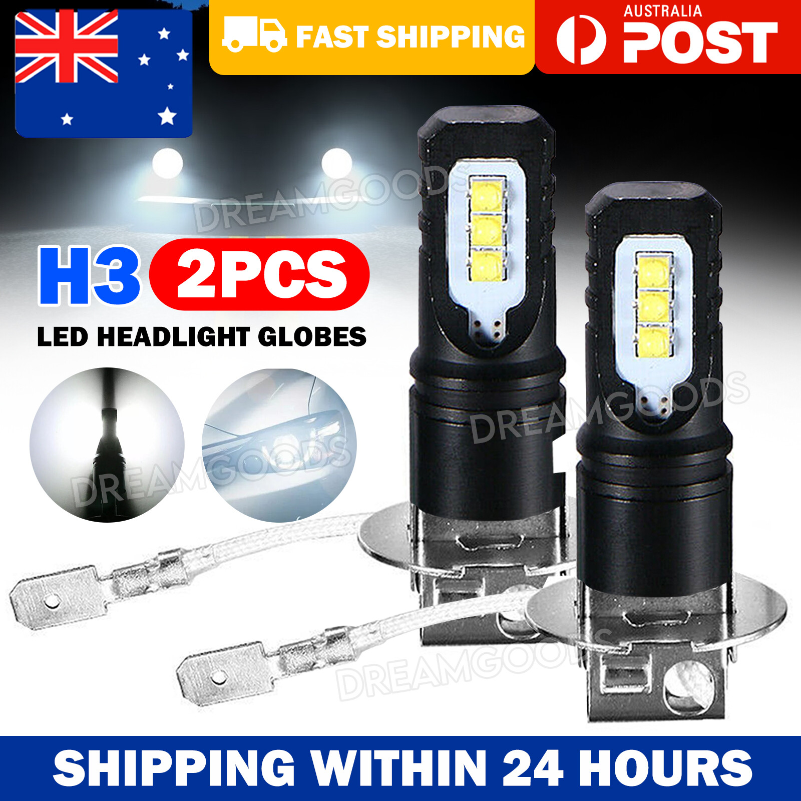 2x H3 LED Headlight Fog Light Bulbs 160W 12000LM 6000K Waterproof 12V Kit Front