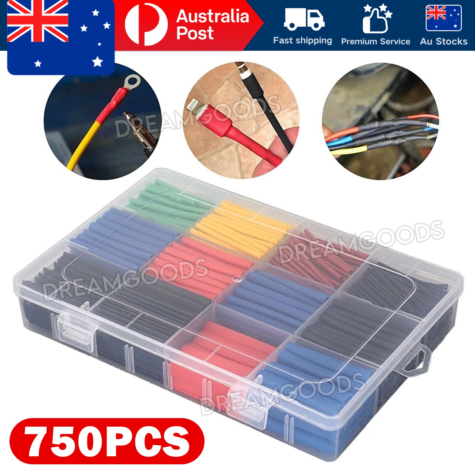 750Pcs Cable Heat Shrink Tubing Sleeve 2 1 Assortment Kit Multicoloured 45mm