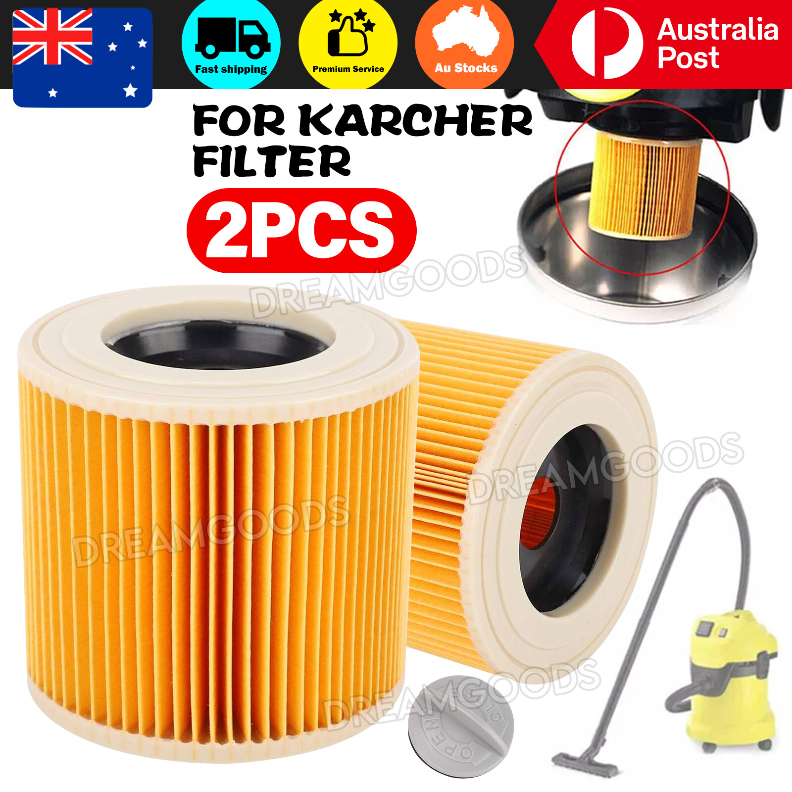 2x HEPA Cartridge Filter for Karcher WD WD2 WD3 Wet & Dry Vacuum Cleaner Yellow