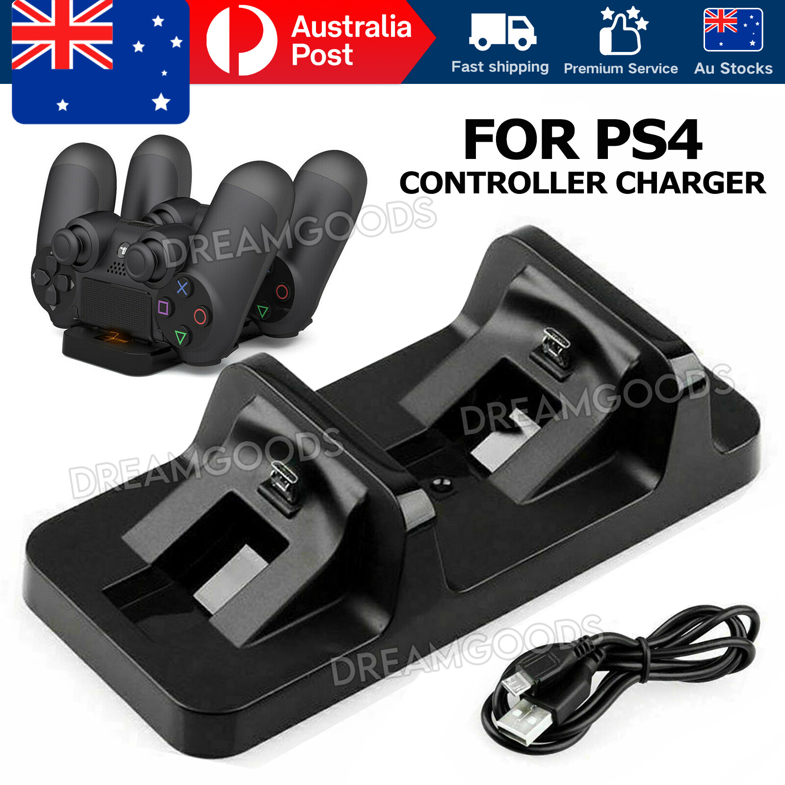 PS4 Dual Wireless Controller Charging Dock Black Compatible PlayStation 4 Slim