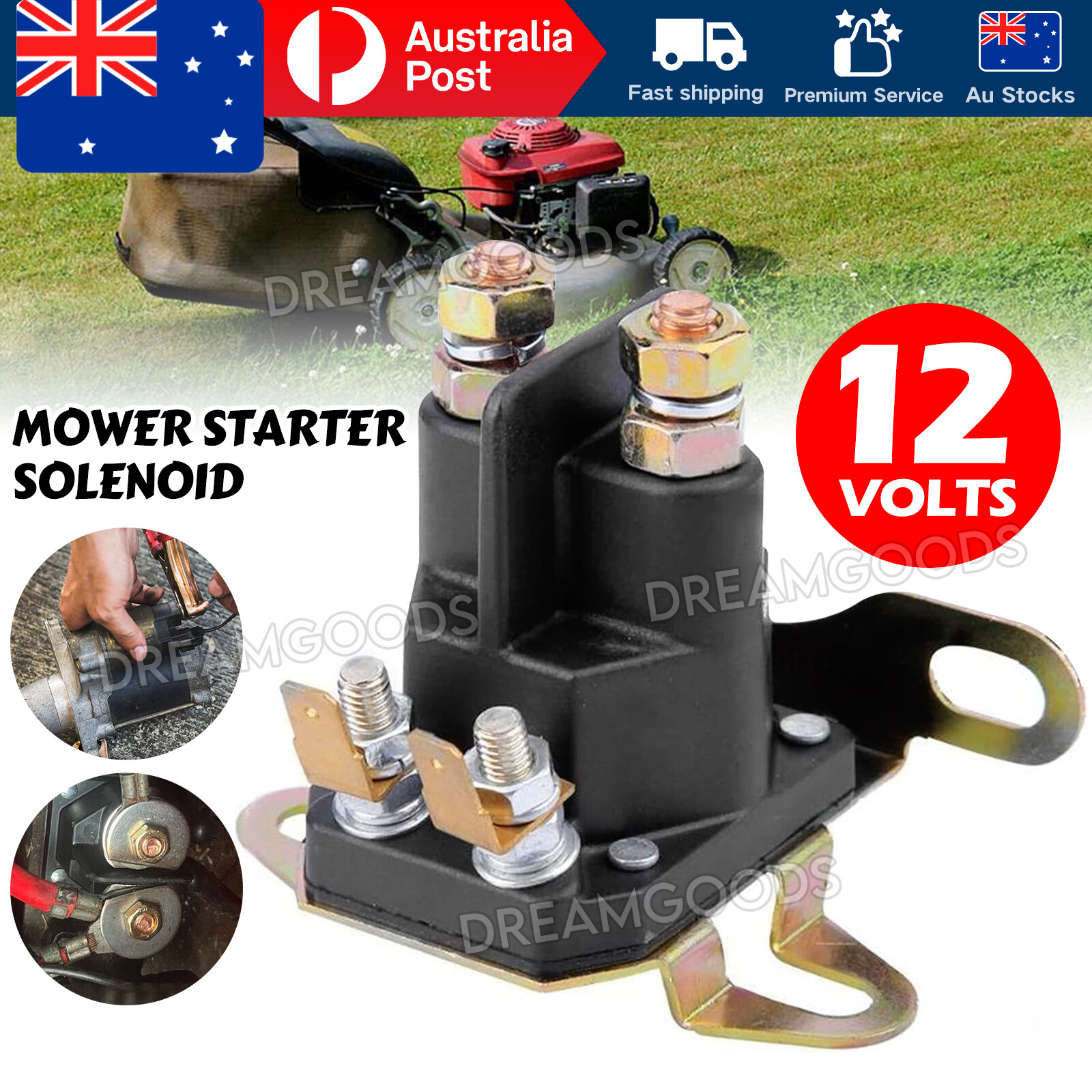 12 Volt Ride On Mower Starter Solenoid 3 Terminal Relay Universal Black AU