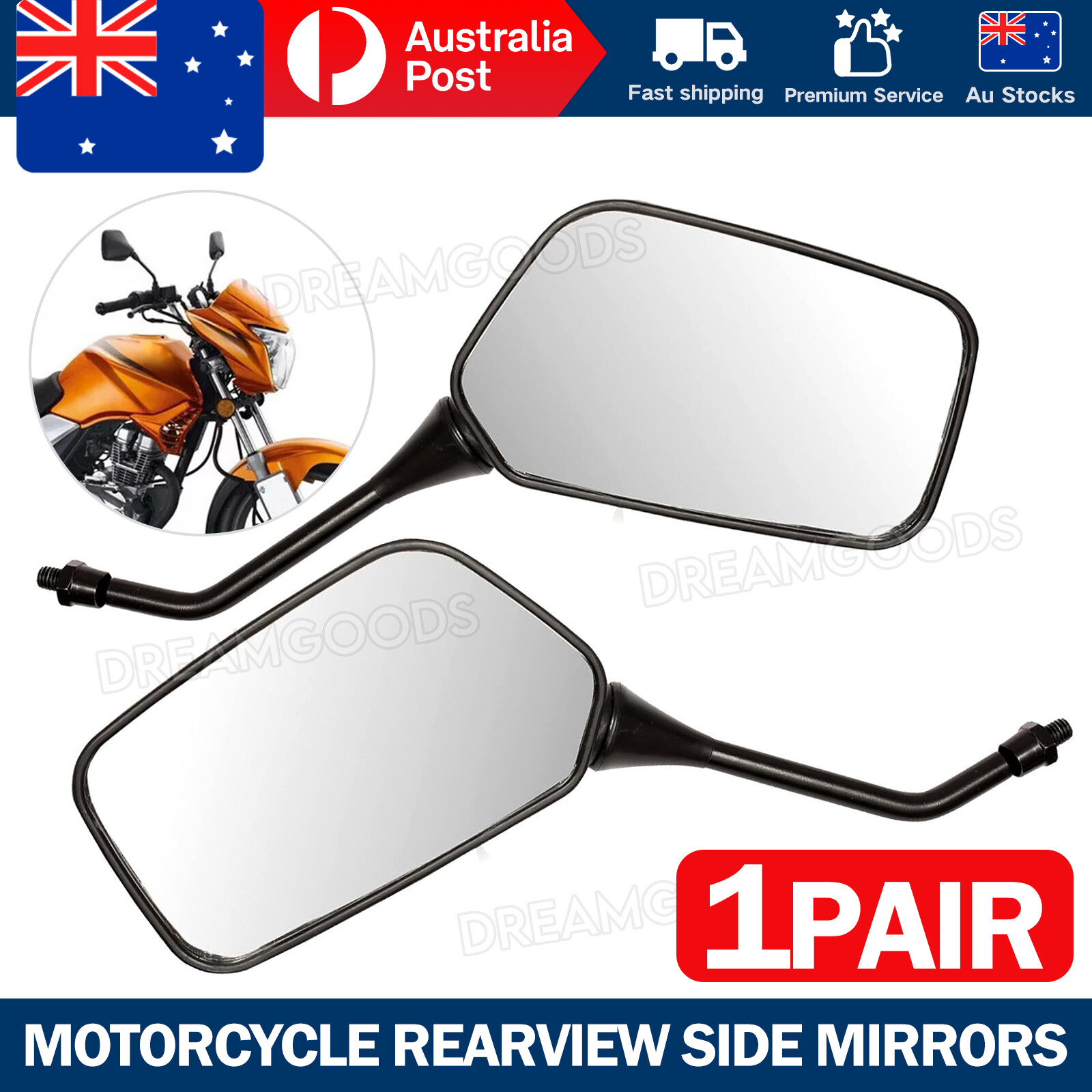 Universal Motorcycle Rearview Side Mirrors 10mm Black Honda Suzuki Kawasaki
