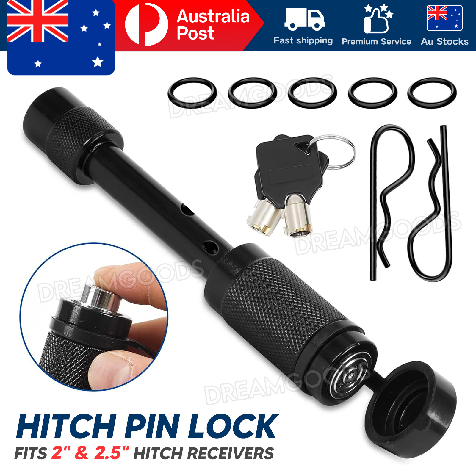 Hitch Pin Lock 17mm Tow Bar Trailer 2 2.5 Receivers Anti-Theft Tubular Keys