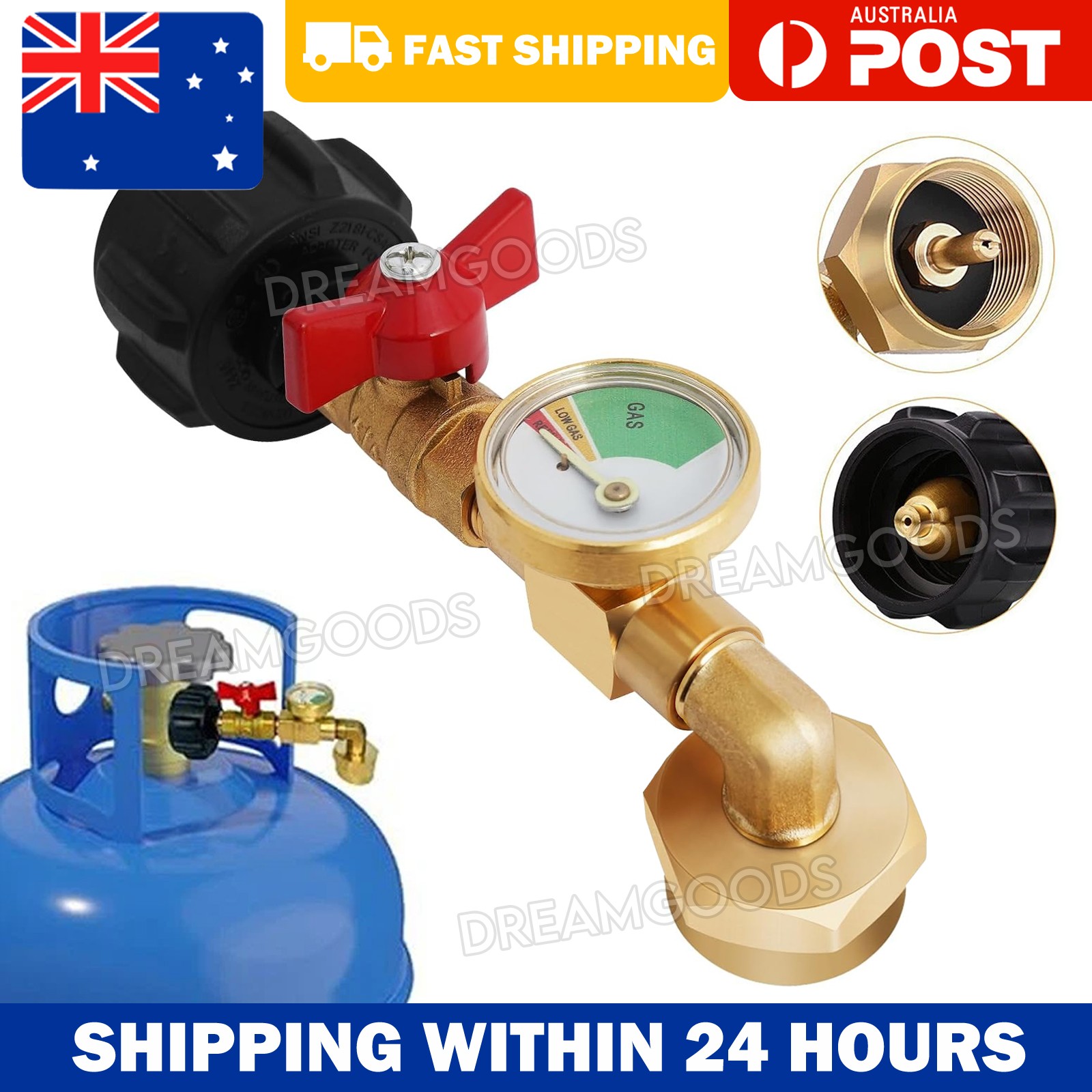Propane Refill Adapter 20lb to 1lb QCC1 Type1 Brass Pressure Gauge Control Valve