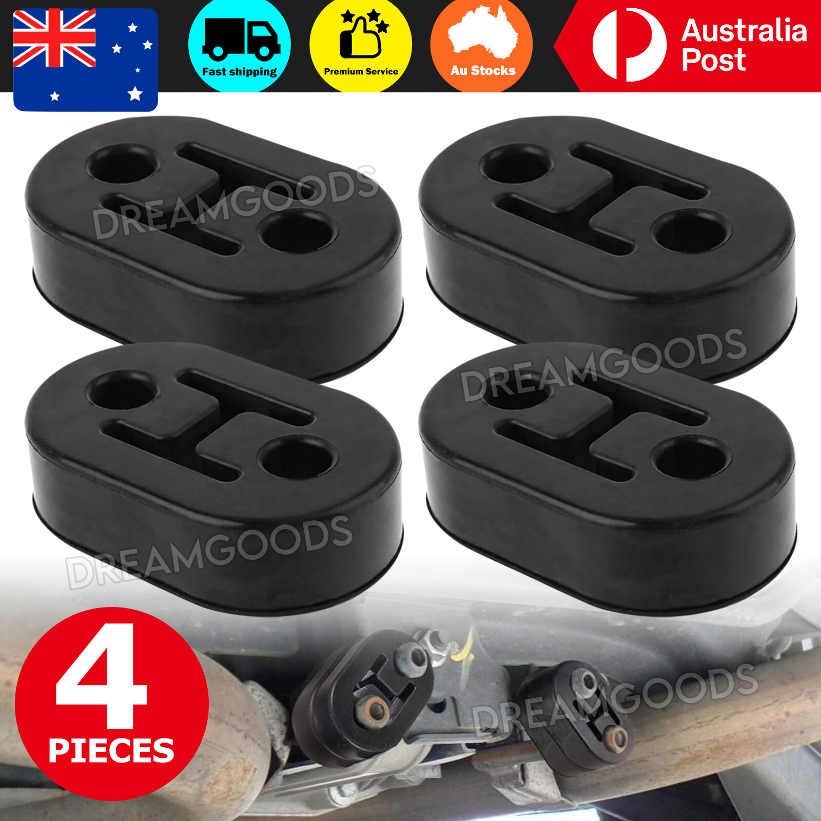 4Pcs Universal Polyurethane Exhaust Muffler Hanger Adjustable Rubber Black Mount