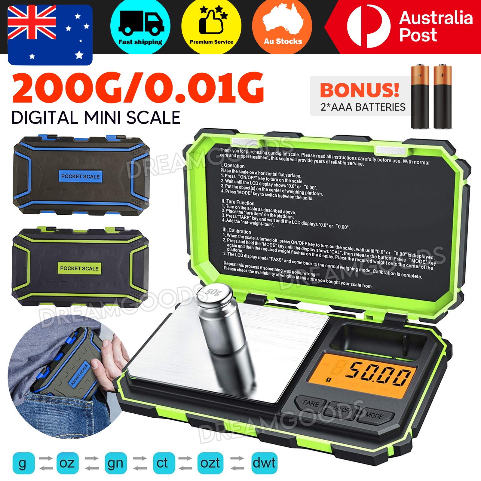 Digital Pocket Jewellery Scale 200g/0.01g Blue Backlight 50G Calibration Weight