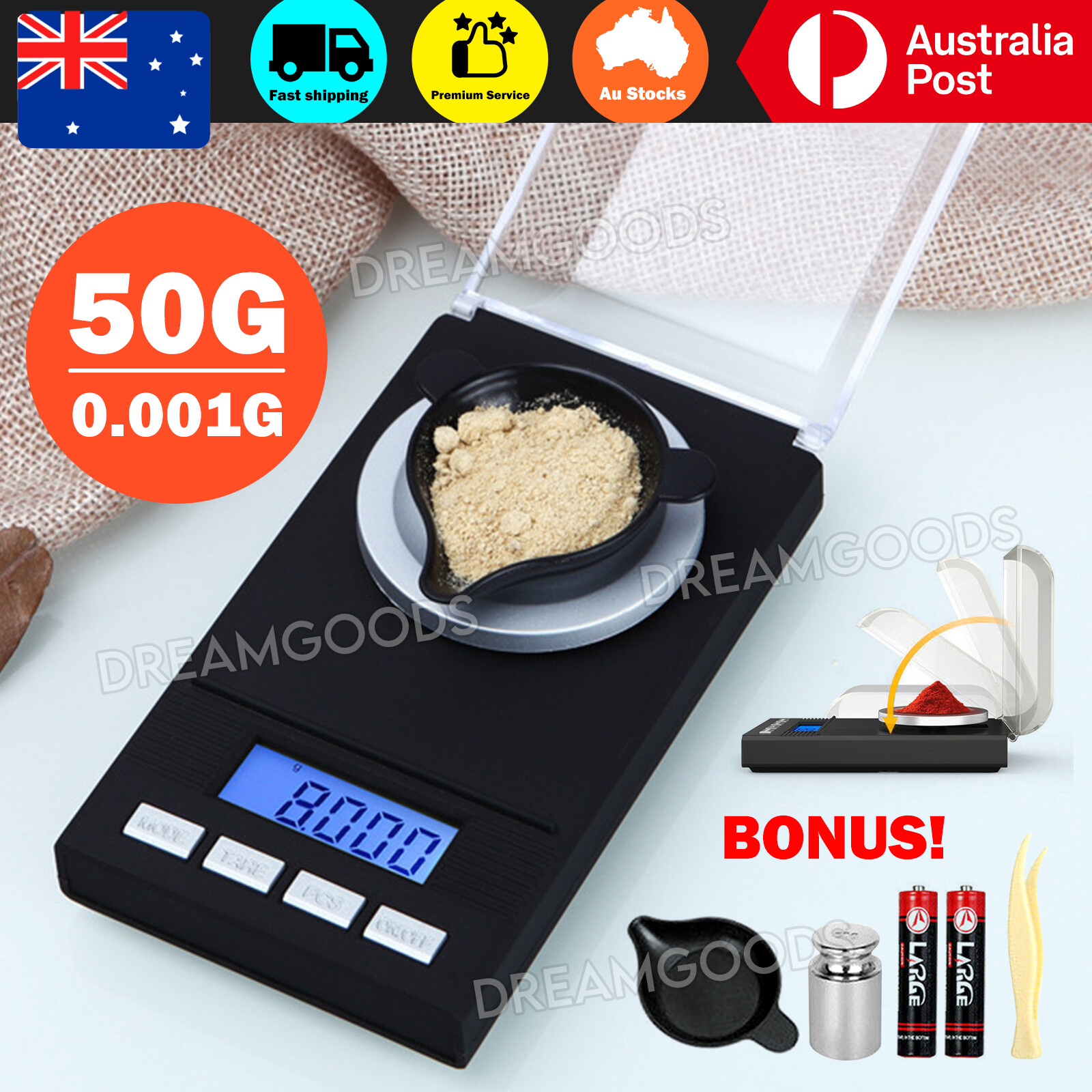 Digital Milligram Scale 50g/0.001g High Precision Jewelry Black LED Display ABS