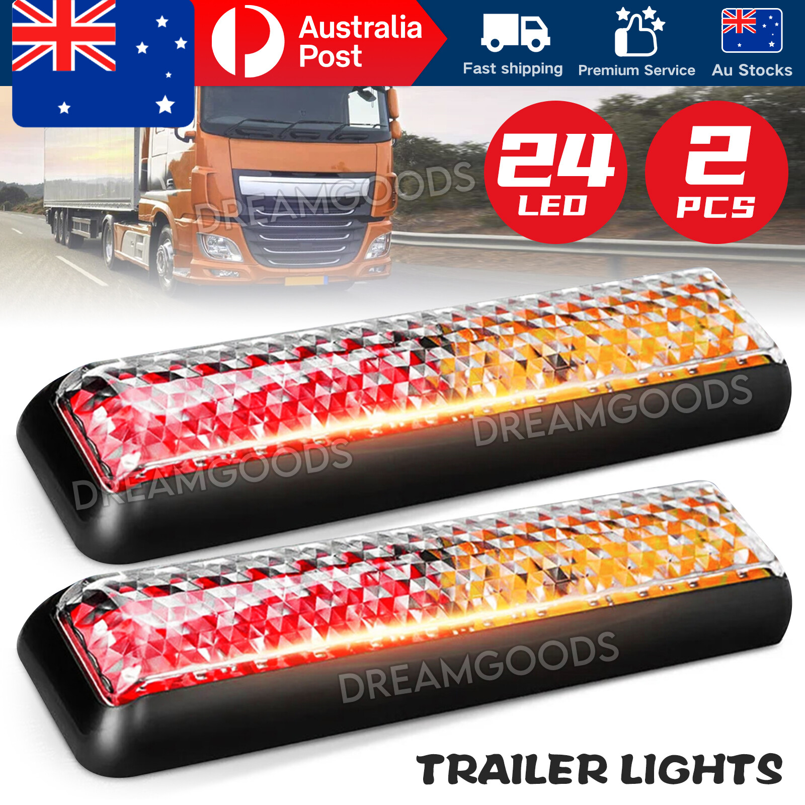 2X LED Trailer Truck Rear Tail Lights 10-30V Red Amber Stop Brake Indicator IP68