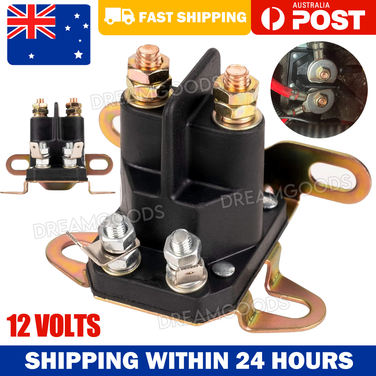 12 Volt Ride On Mower Starter Solenoid Relay 3 Terminal Bottom Mount Universal