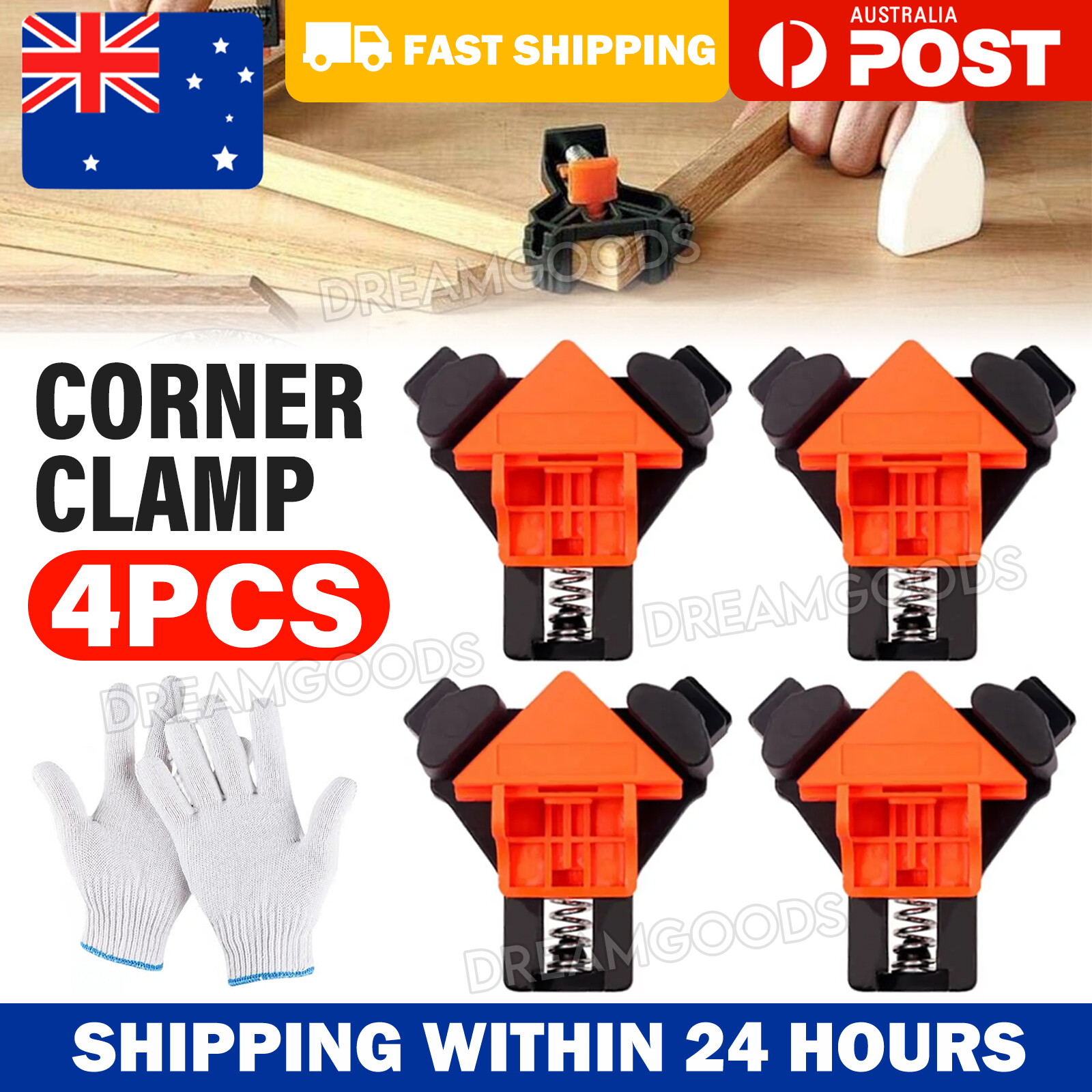 4PCS 90 Right Angle Clamp Corner Woodworking ABS Manganese Steel Black 5-22mm