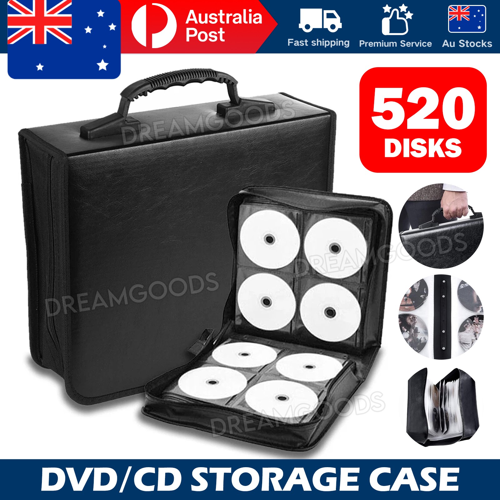 520 Disc CD DVD Blu-ray Storage Case Wallet Black Zipper PU Leather Portable