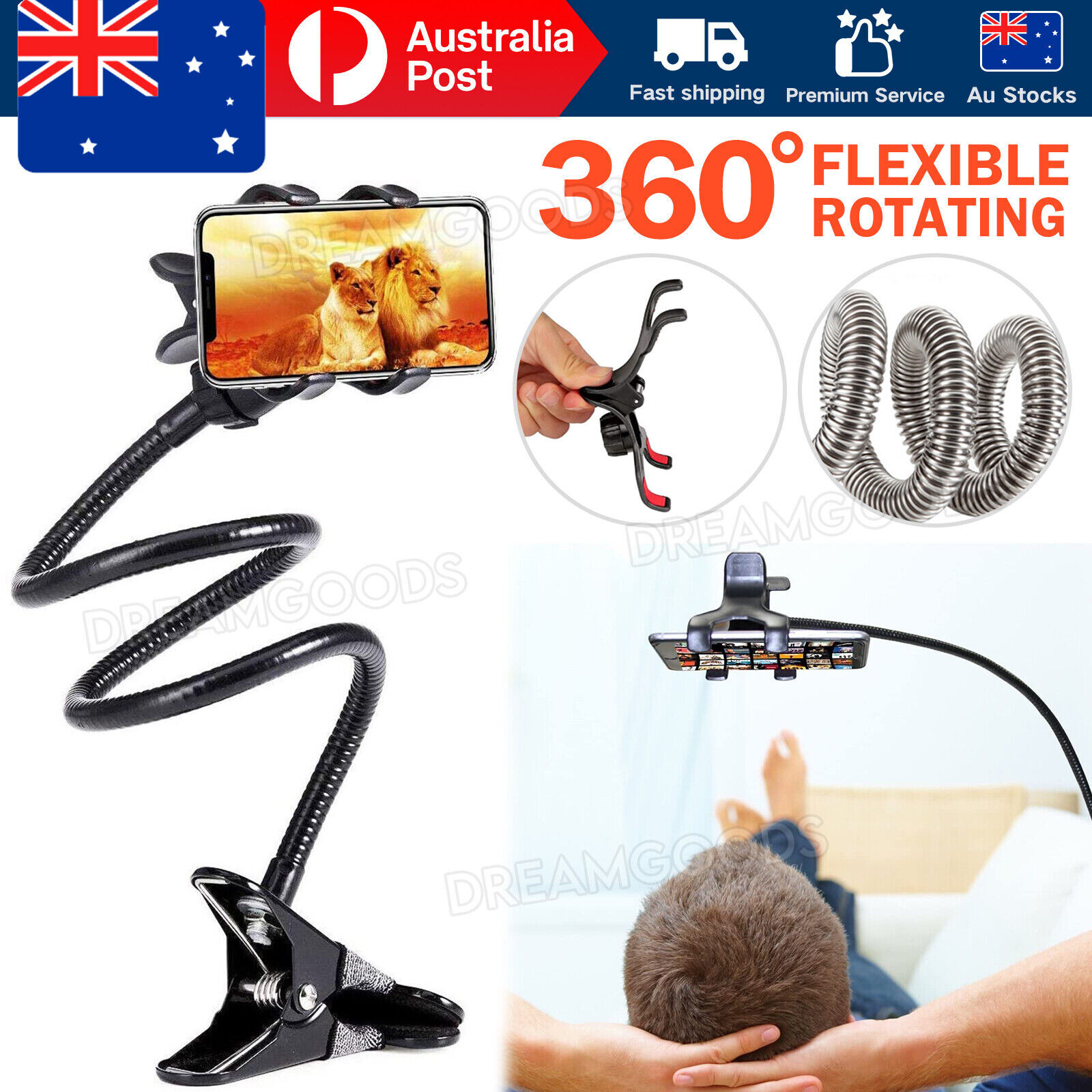Mobile Phone Flexible 360 Clip Mount Stand Holder Bed Desktop Black 67cm Clamp