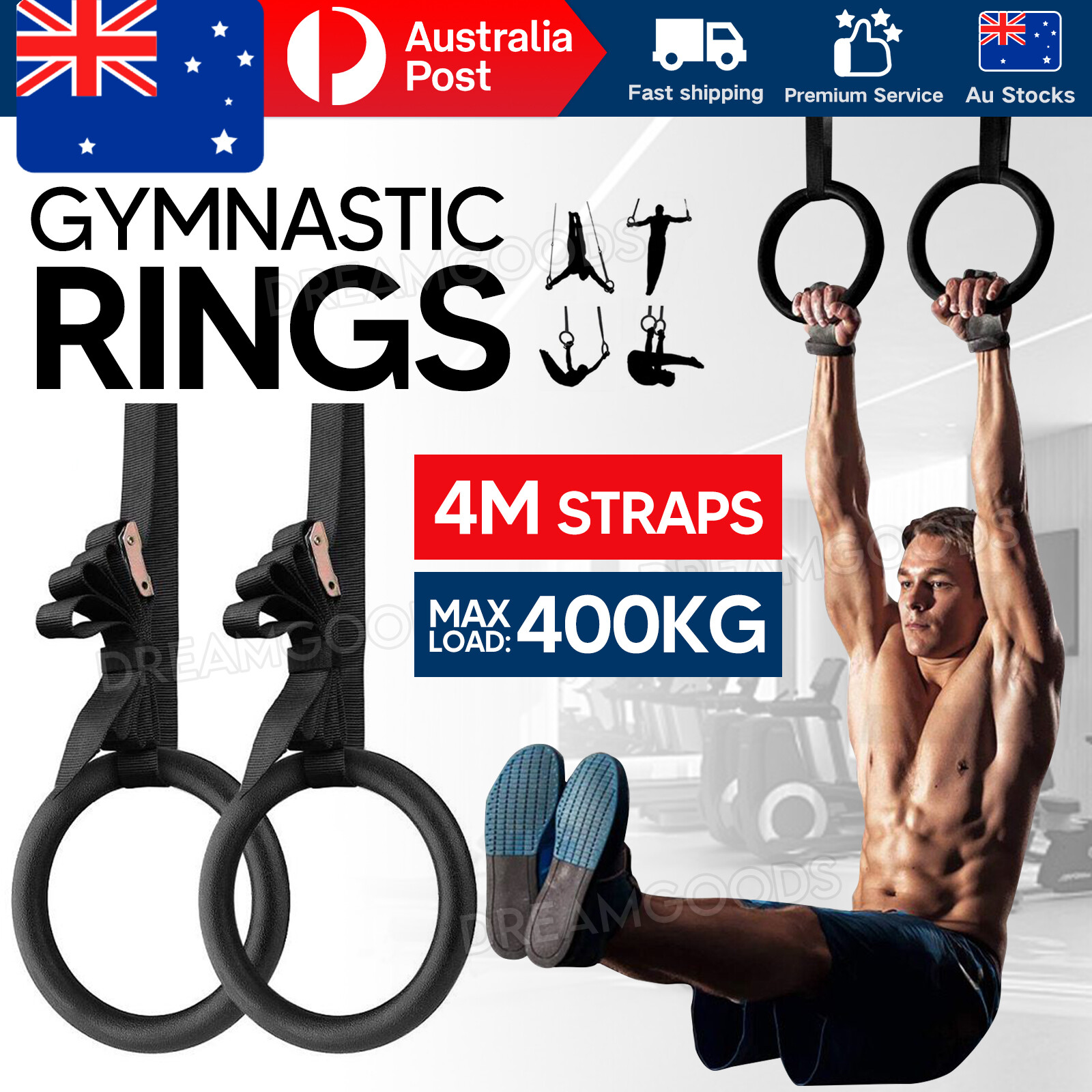 Gymnastic Rings Pair ABS plastic Black Crossfit Fitness Home Use Non-slip Dip