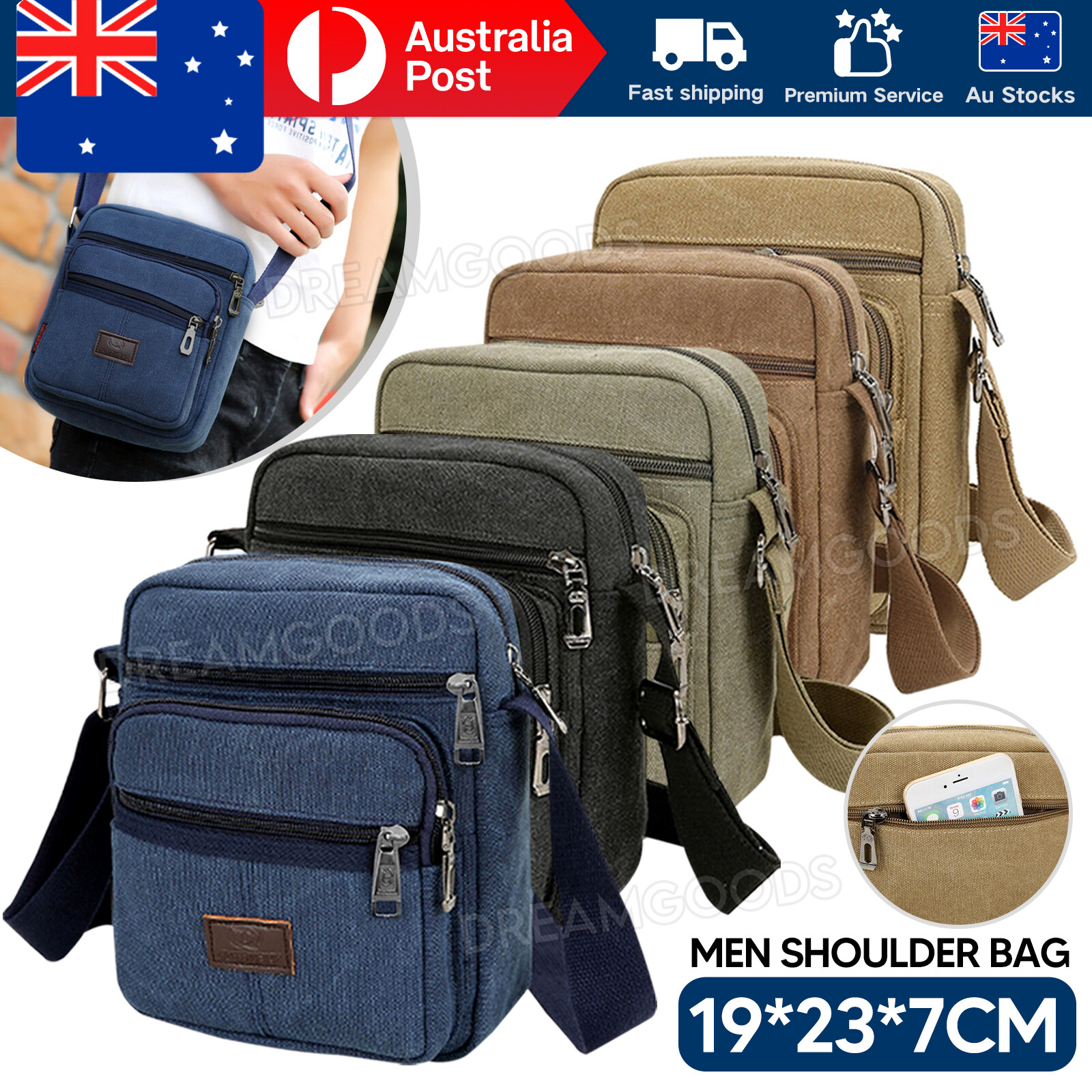 Retro Men Canvas Messenger Shoulder Bag Crossbody Satchel Zipper Black Grey