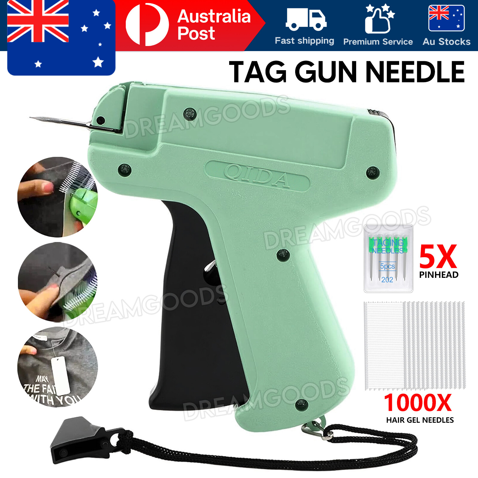 Green Garment Price Label Tagging Gun 1000 Glue Needles 5 Needles Handheld