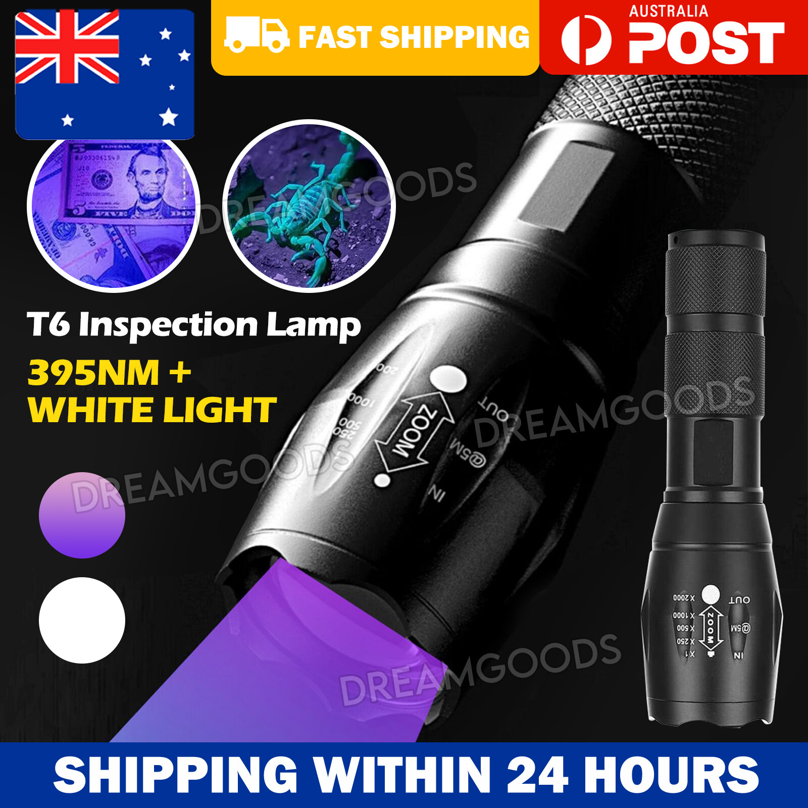 990000LM 365nM High Power UV Torch 395NM LED Light Black Waterproof Inspection