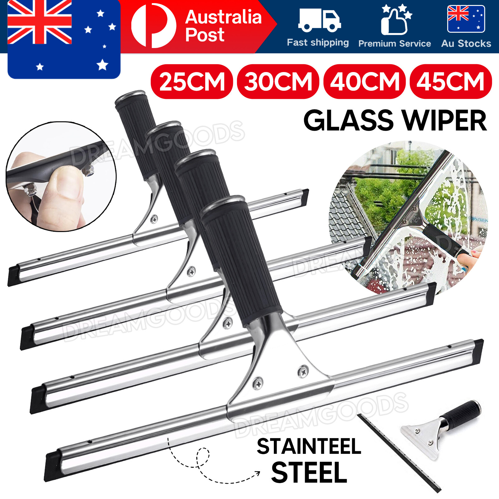 Glass Window Squeegee Wiper 25/35/40/45cm Stainless steel Rubber Bathroom Shower