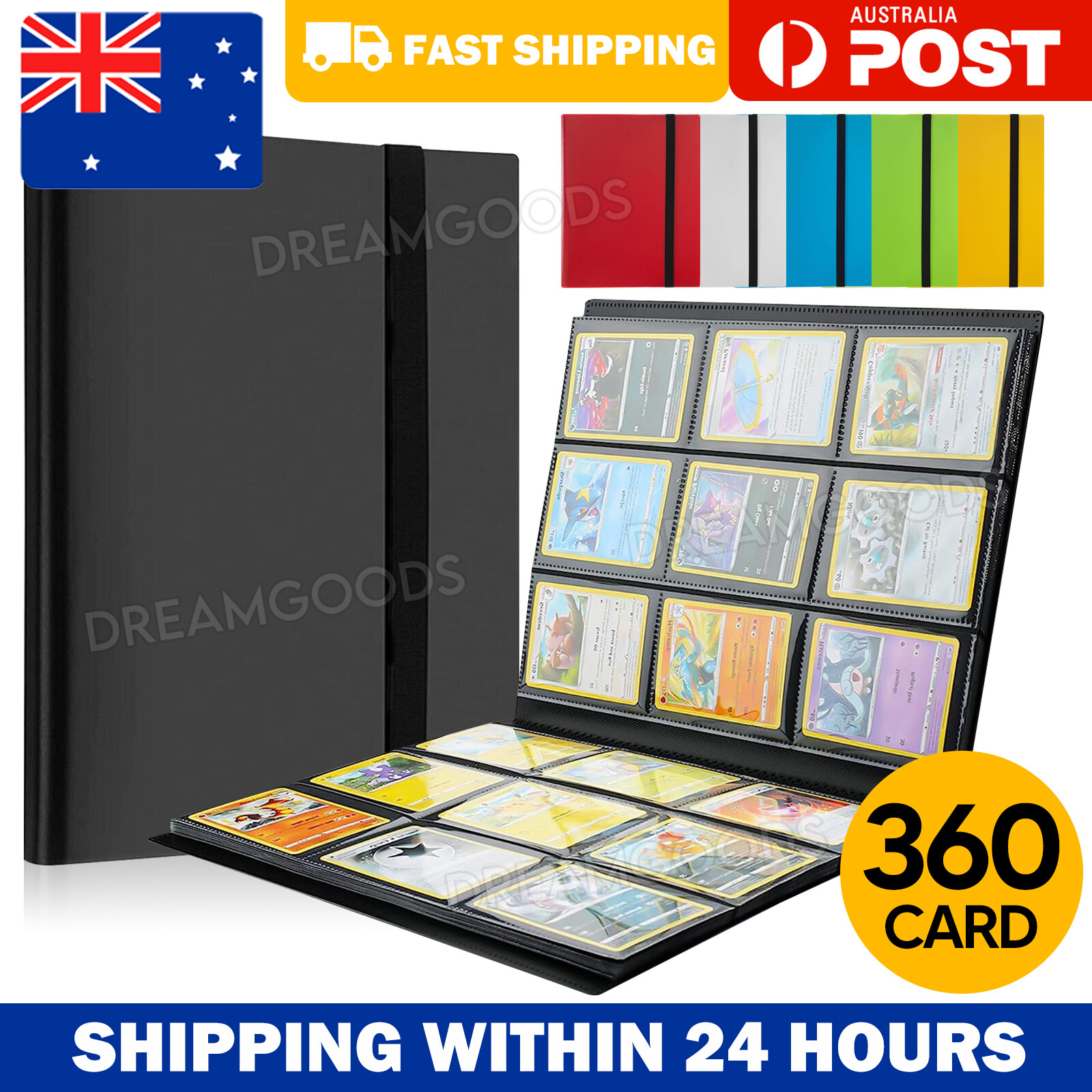 Trading Card Binder 360 Card 9 Pocket Black PP Waterproof Side Entry Hardcover