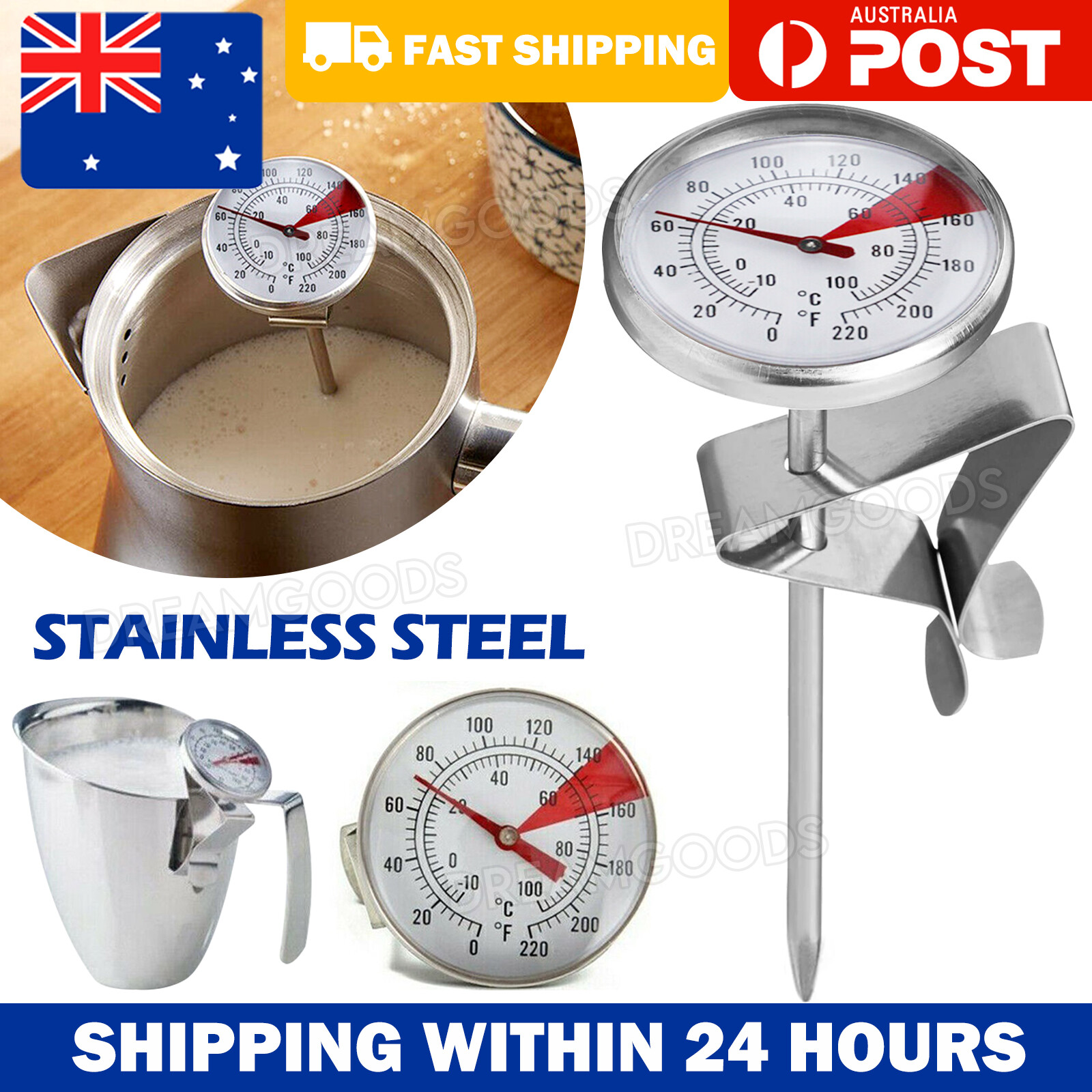 Milk Coffee Probe Thermometer Stainless Steel Clip Silver Universal 13.5x4.5CM
