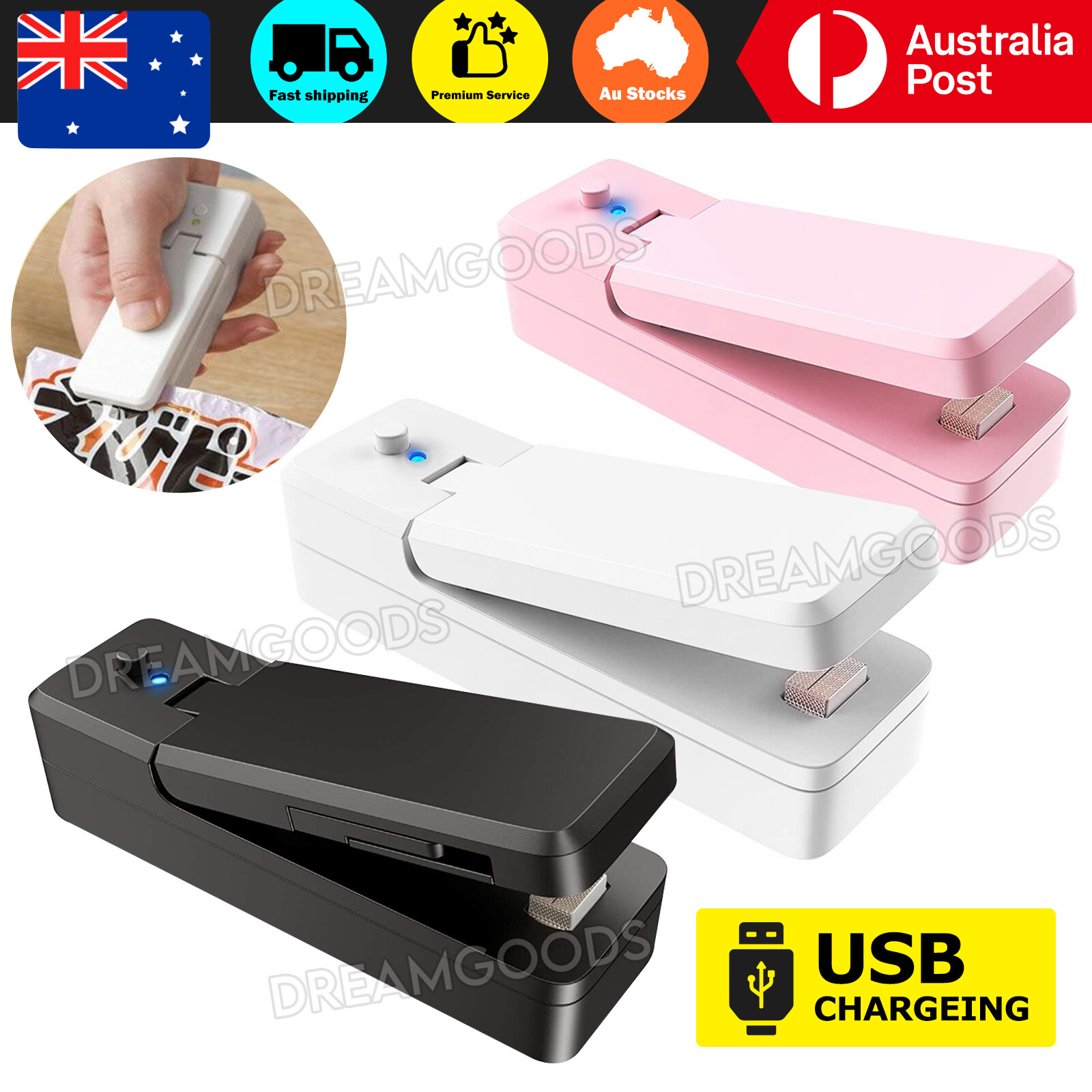 Portable Mini Heat Sealing Machine USB Rechargeable Bag Sealer Black Resealable
