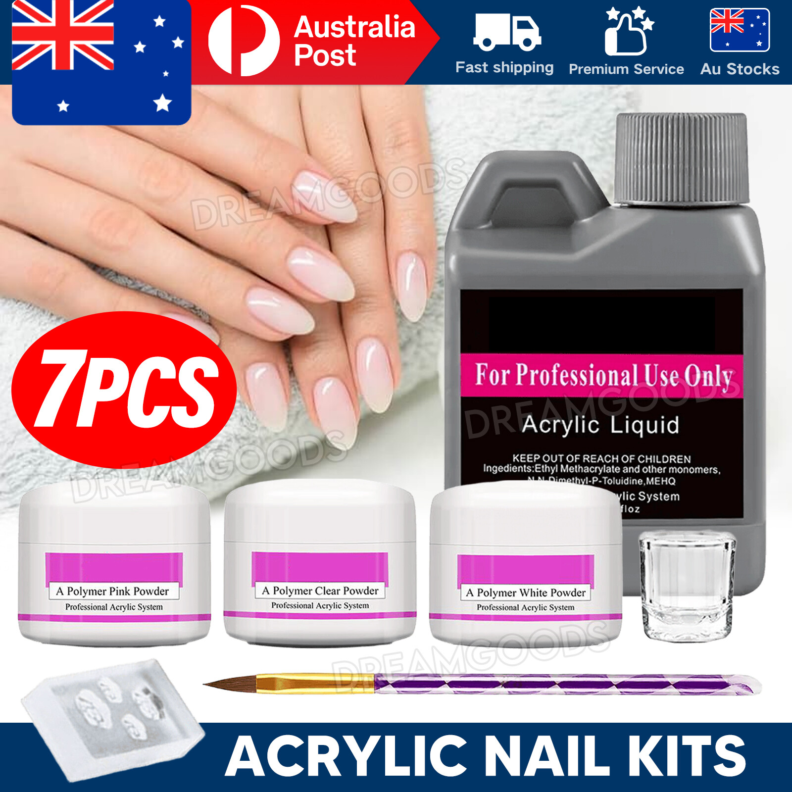 Coscelia Acrylic Nail Art Starter Kit Clear White Pink Powder 120ML Liquid Set