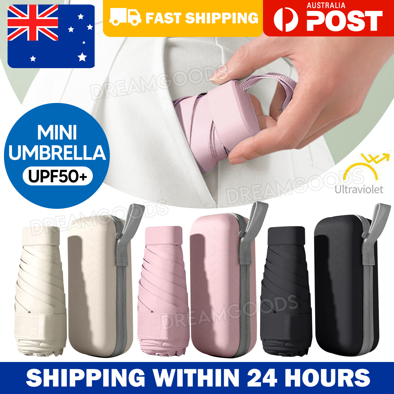 Windproof 6 Folding Mini Pocket Umbrella Ultra Light Anti-UV Sun/Rain Beige
