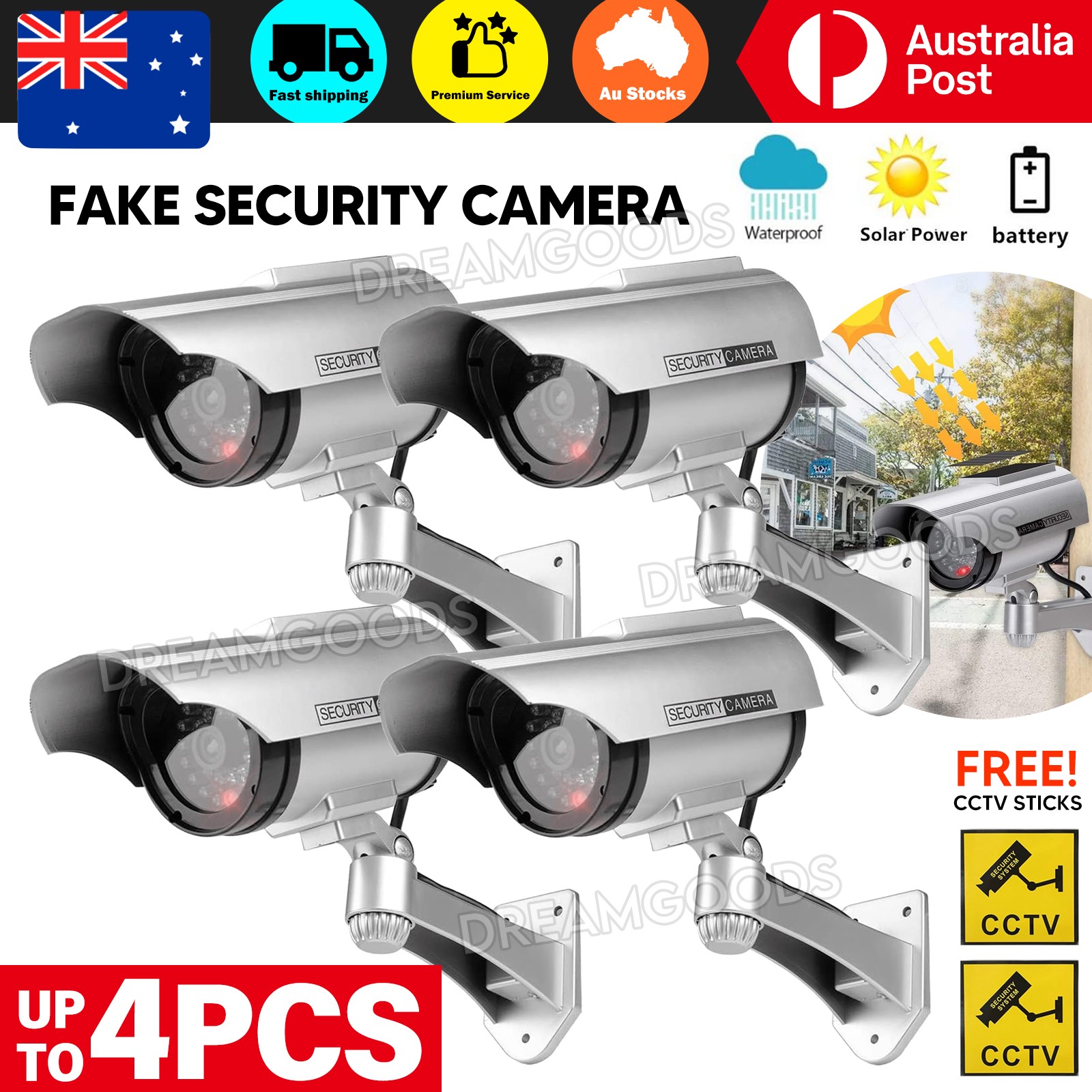 UP4X Solar Power Dummy Fake Security CCTV Camera LED Light Outdoor 2PCS ABS