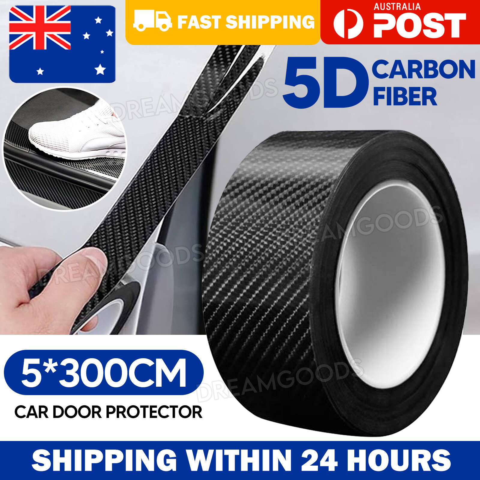 Carbon Fiber Car Door Sill Protector Strip Black 5 300CM Anti-collision Scratch