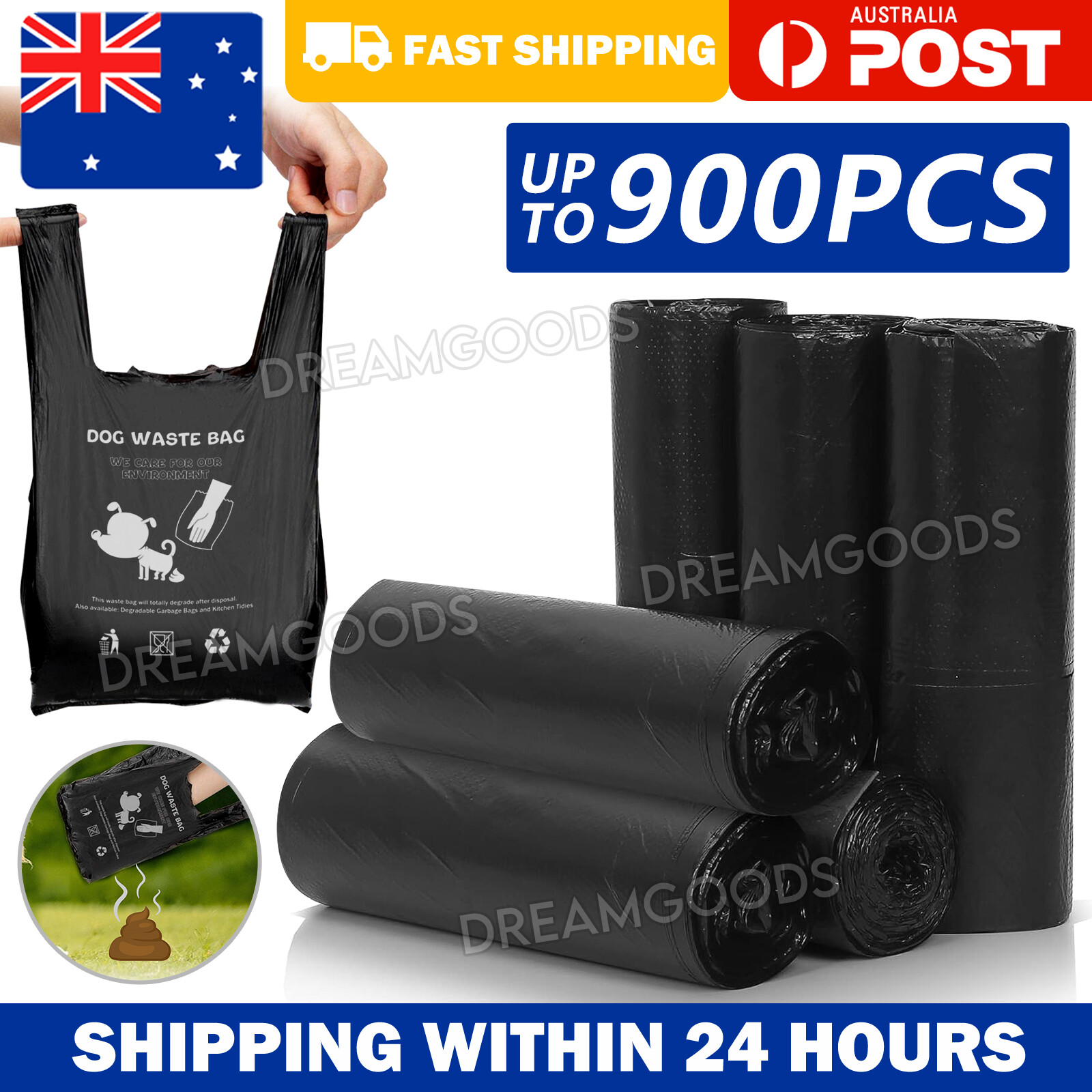Degradable Disposable Dog Poo Bio Waste Bags Black Plastic 225PCS 21CM 39.5CM