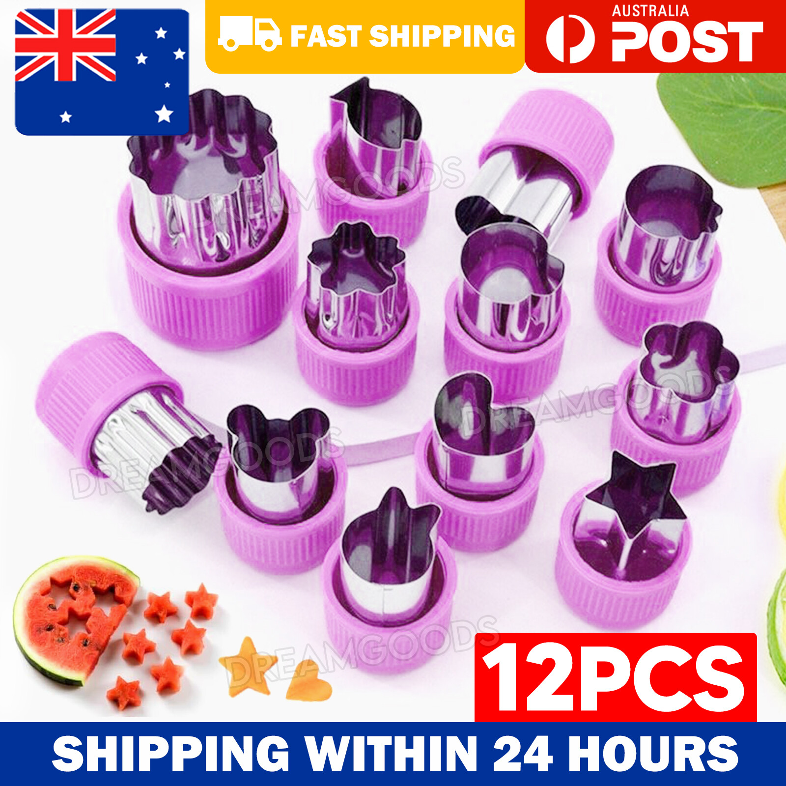 12pcs Stainless Steel Fruit Vegetable Mini Cookie Cutter Set Purple Food Mould