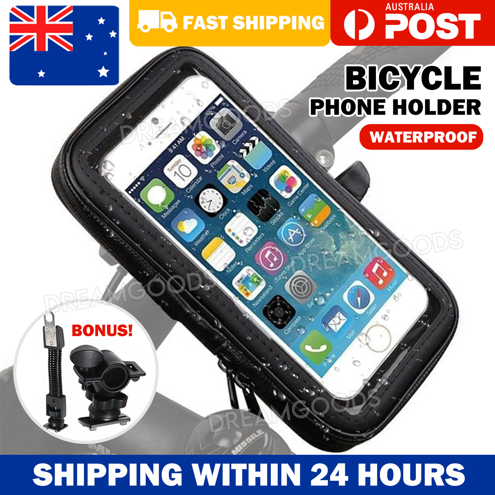 Waterproof Motorcycle Bicycle Handlebar Phone Holder Black 360 Degrees Rotatable