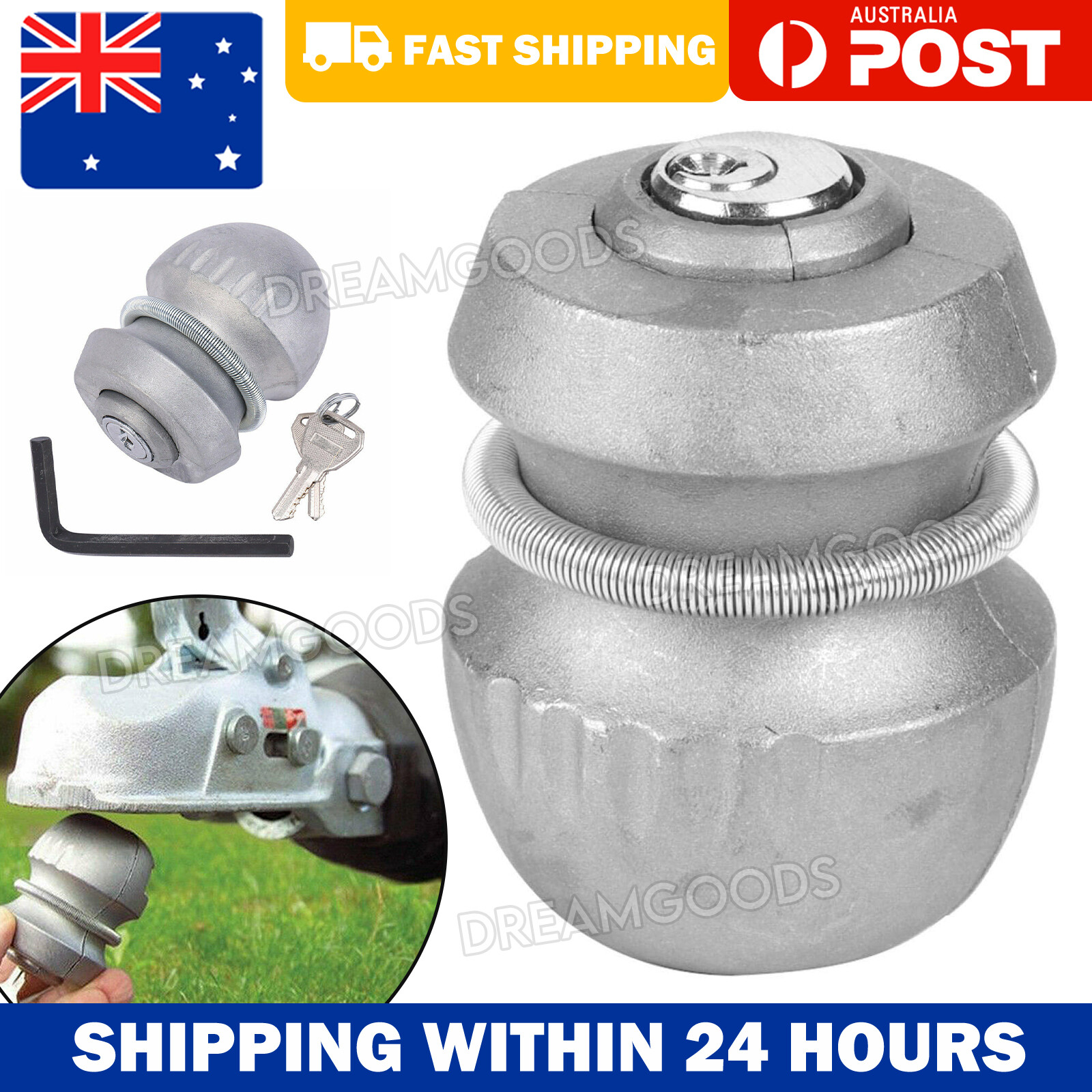 Superior Trailer Coupling Hitch Lock Anti Theft Silver Zinc Alloy 50 65CM Allen