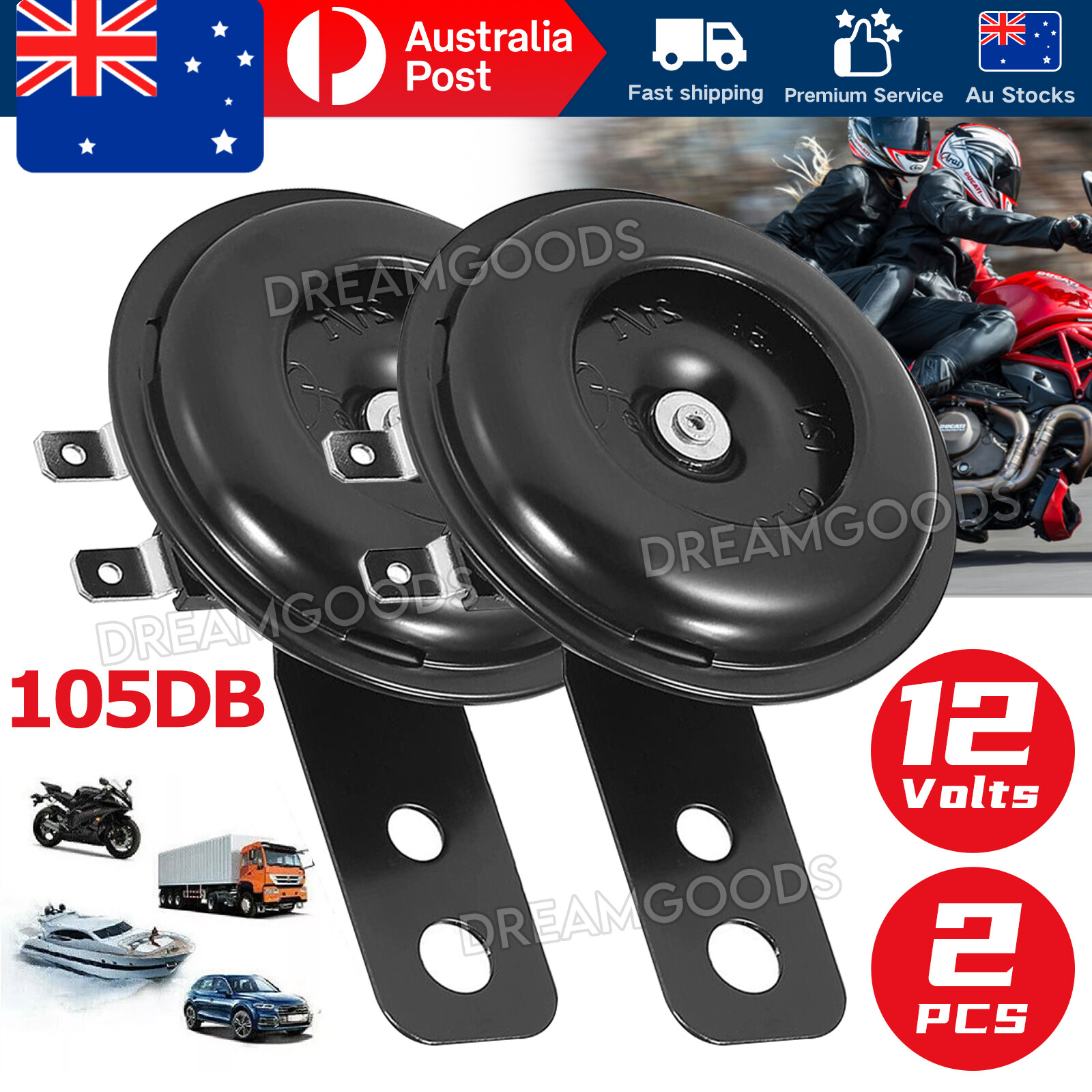 2pcs 12V Super Loud Waterproof Black Aluminium Horn 105dB Universal Car Bike ATV