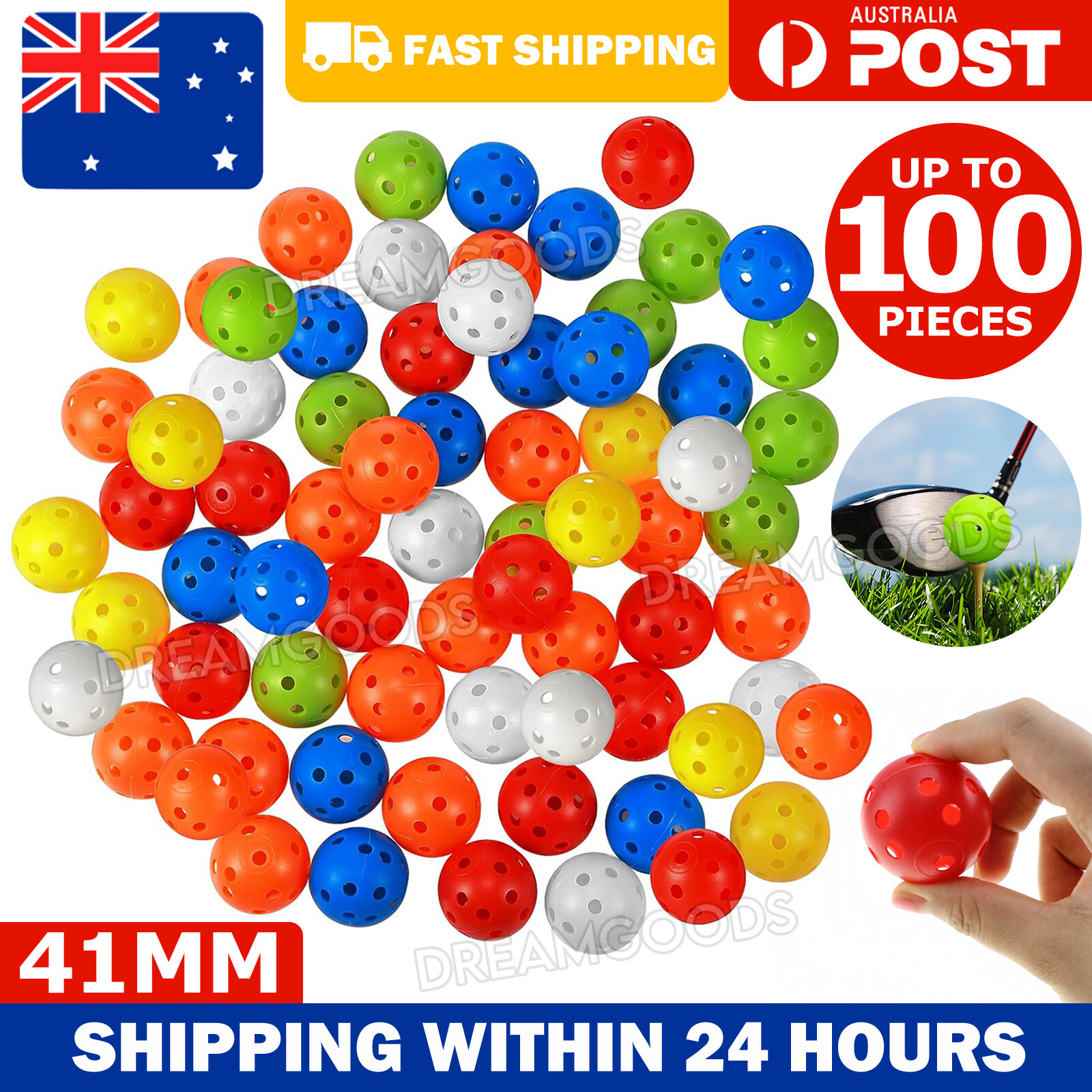 50/100X Plastic Airflow Hollow Golf Practice Training Balls indoor and outdoor