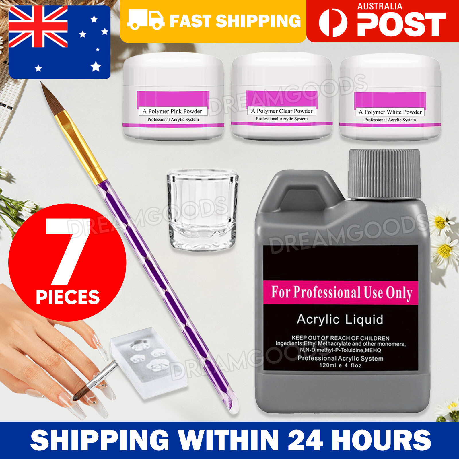 Coscelia Acrlic Acrylic Nail Art Kit 3 Color Powder 120ml Liquid Brush 3D Mold