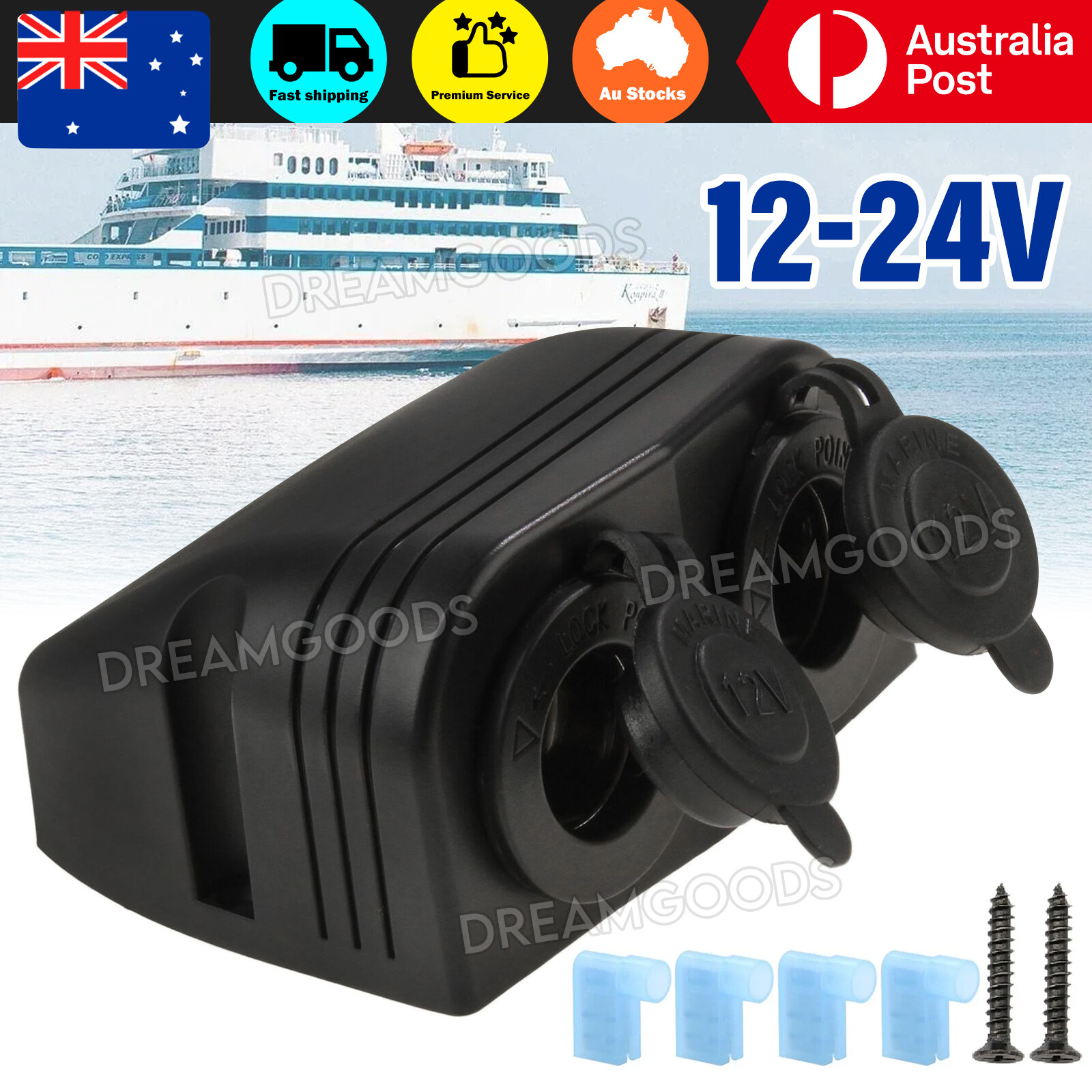 12V 24V Cigarette Lighter Power Socket Black Surface Mount Resistant install