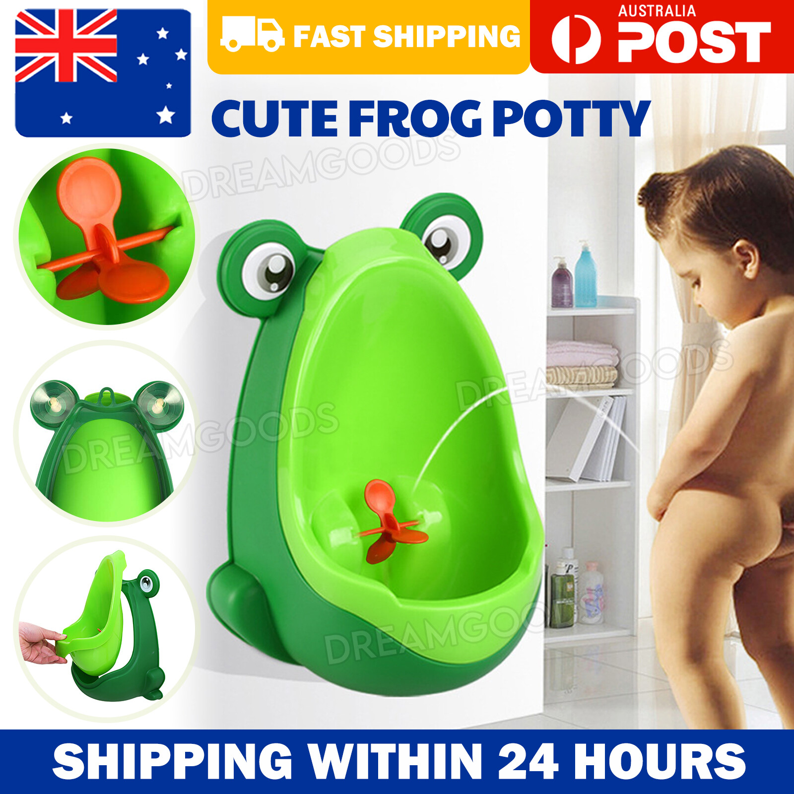 Potty Training Urinal Boys Frog Green Wall Type Pee Trainer Rotating Windmill