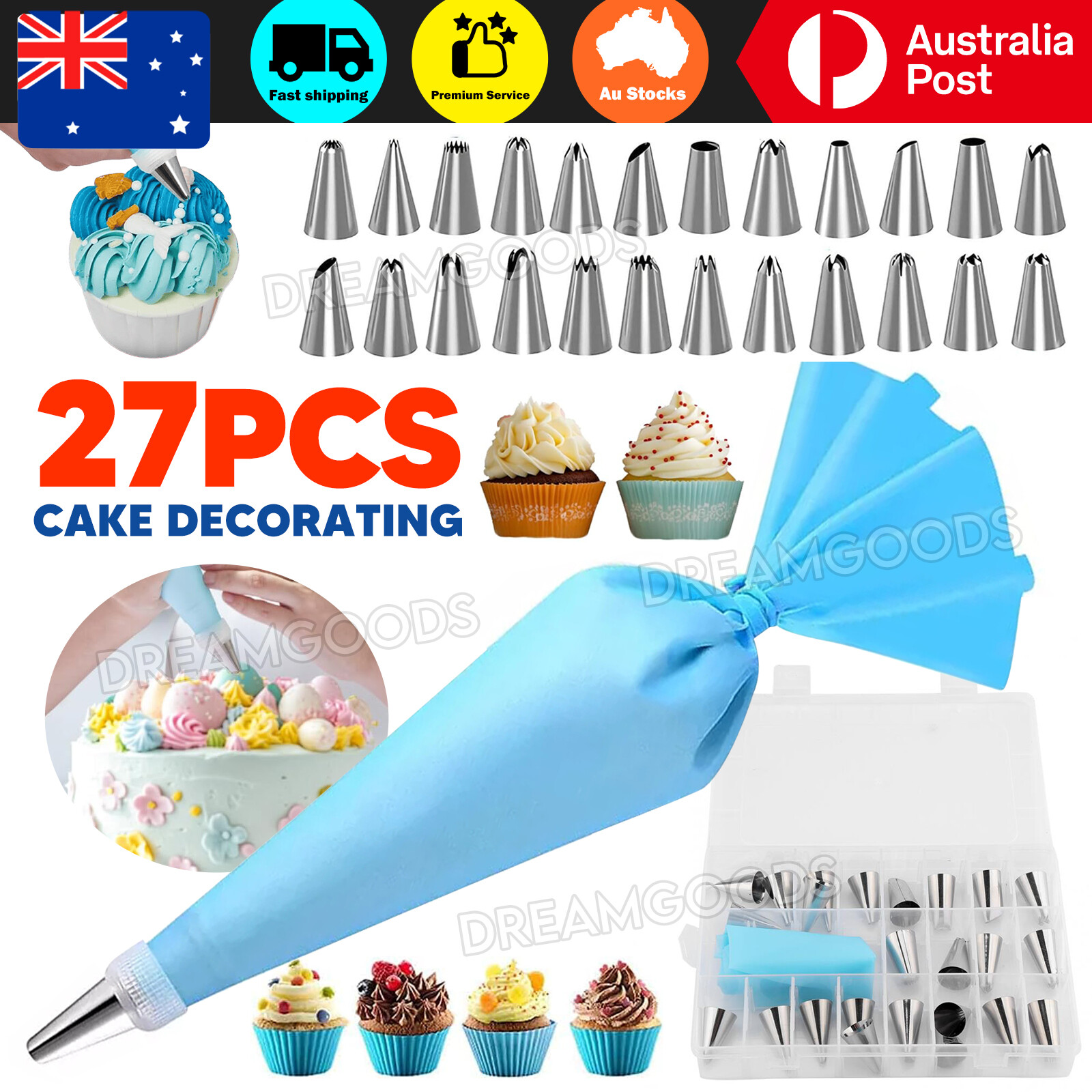 27Pcs Cake Decorating Kit Piping Nozzles Stainless Steel 24PCS Icing Tips Set