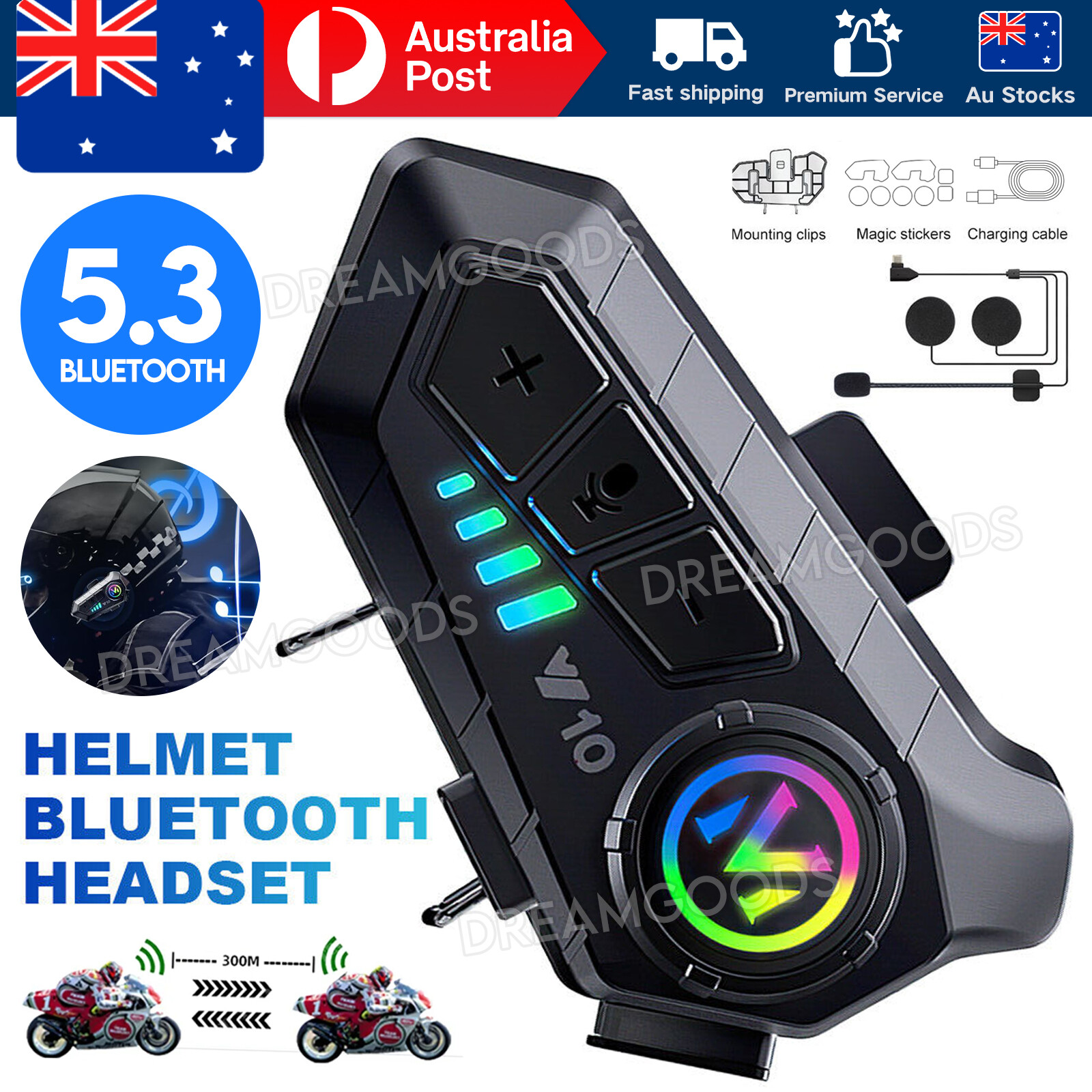 Motorcycle Helmet Headset Bluetooth 5.3 HIFI IPX6 Waterproof AI Voice Assistant