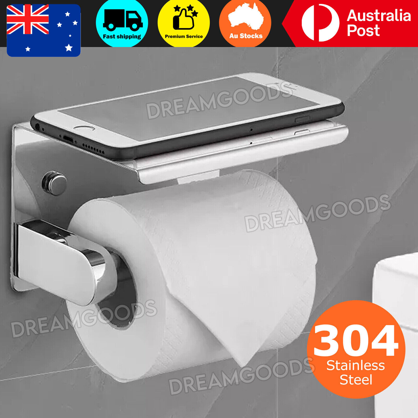 304 Stainless Steel Toilet Roll Holder Shelf Silver Bathroom Wall Mounted AU
