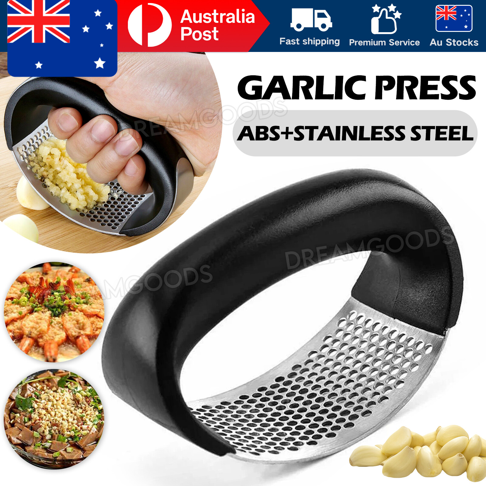 Stainless Steel Garlic Press Crusher ABS Black Easy Clean High Temperature