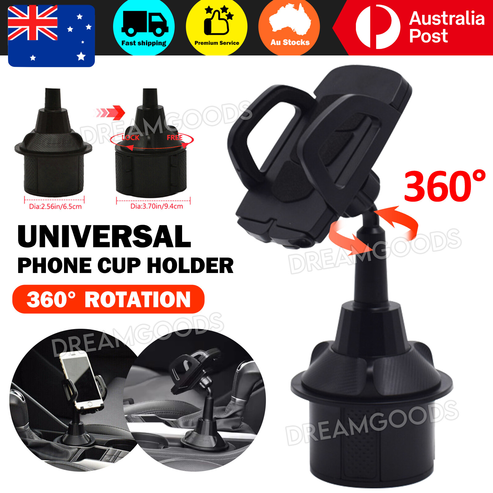 Universal Car Cup Holder Phone Mount Adjustable 360 Rotatable Cradle 20CM Black