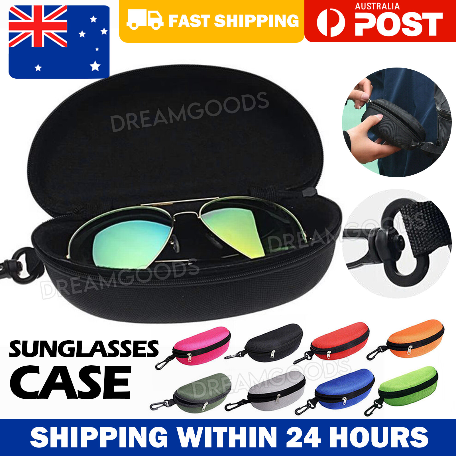 EVA Hard Sunglasses Case Zipper Moulded Protection From Crushing Black Unisex