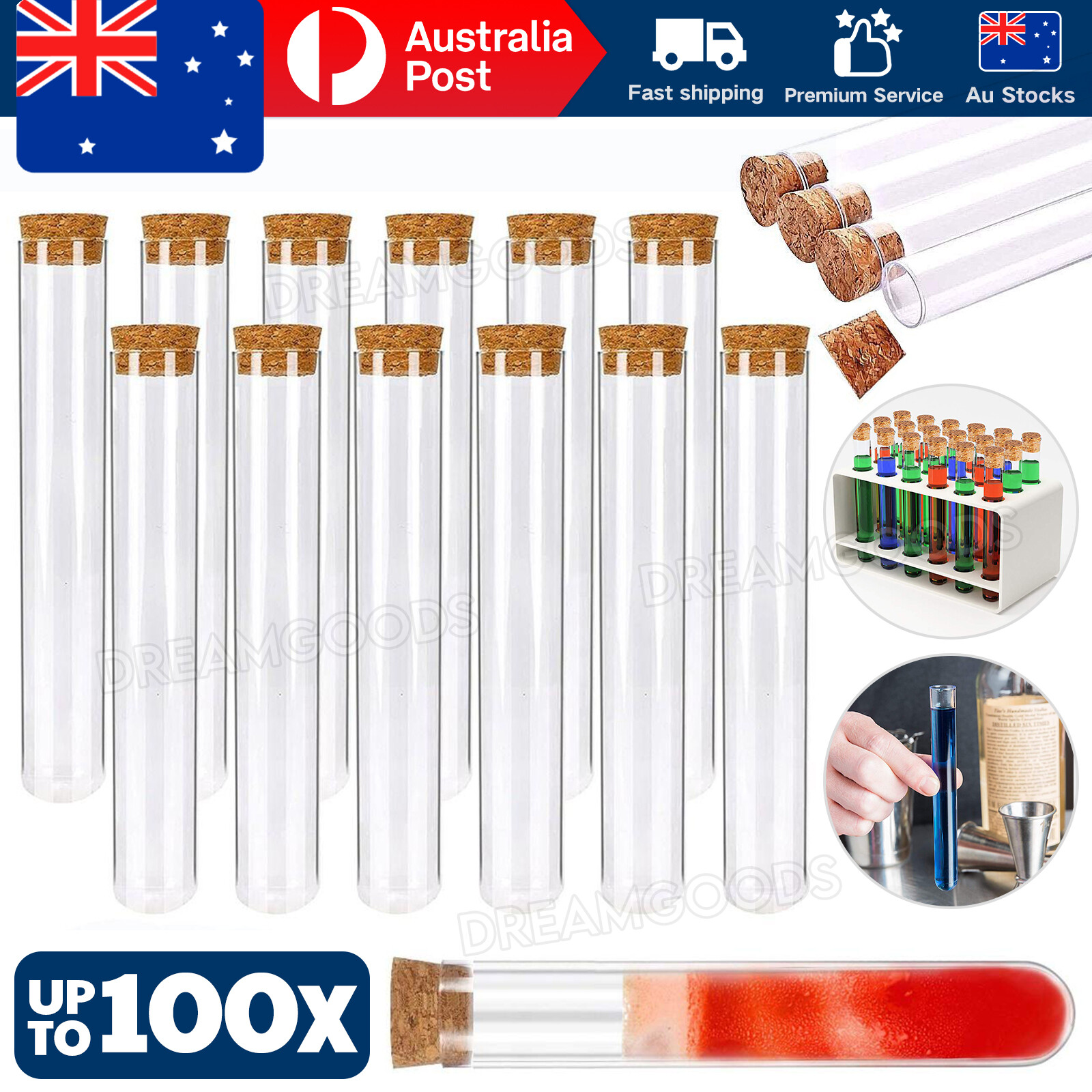 50/100 Clear Hard Plastic Test Tubes Cork/Stopper Included 50PCS Wedding Favors