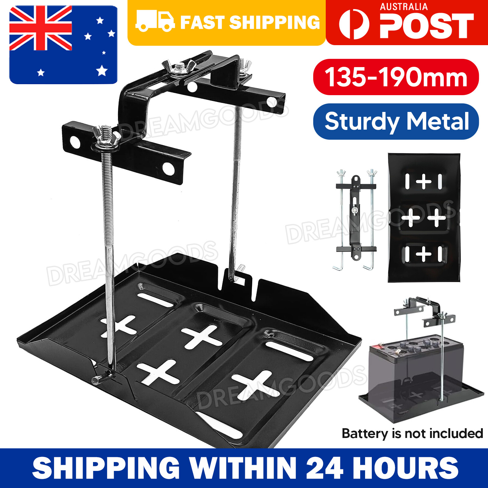 Metal Car Battery Tray Adjustable Hold Down Clamp Kit Black AU 135mm-190mm