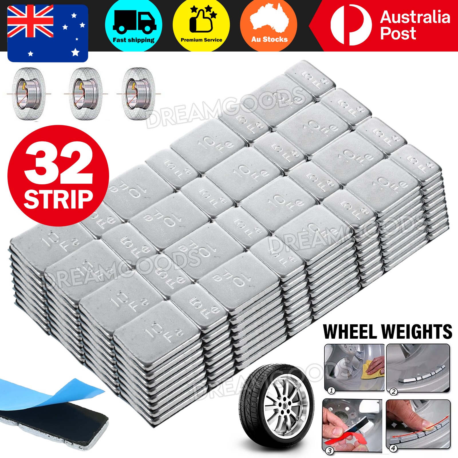 32 Strip Wheel Balance Weights 5/10g Self adhesive Iron 151x19MM Car Truck Tyre