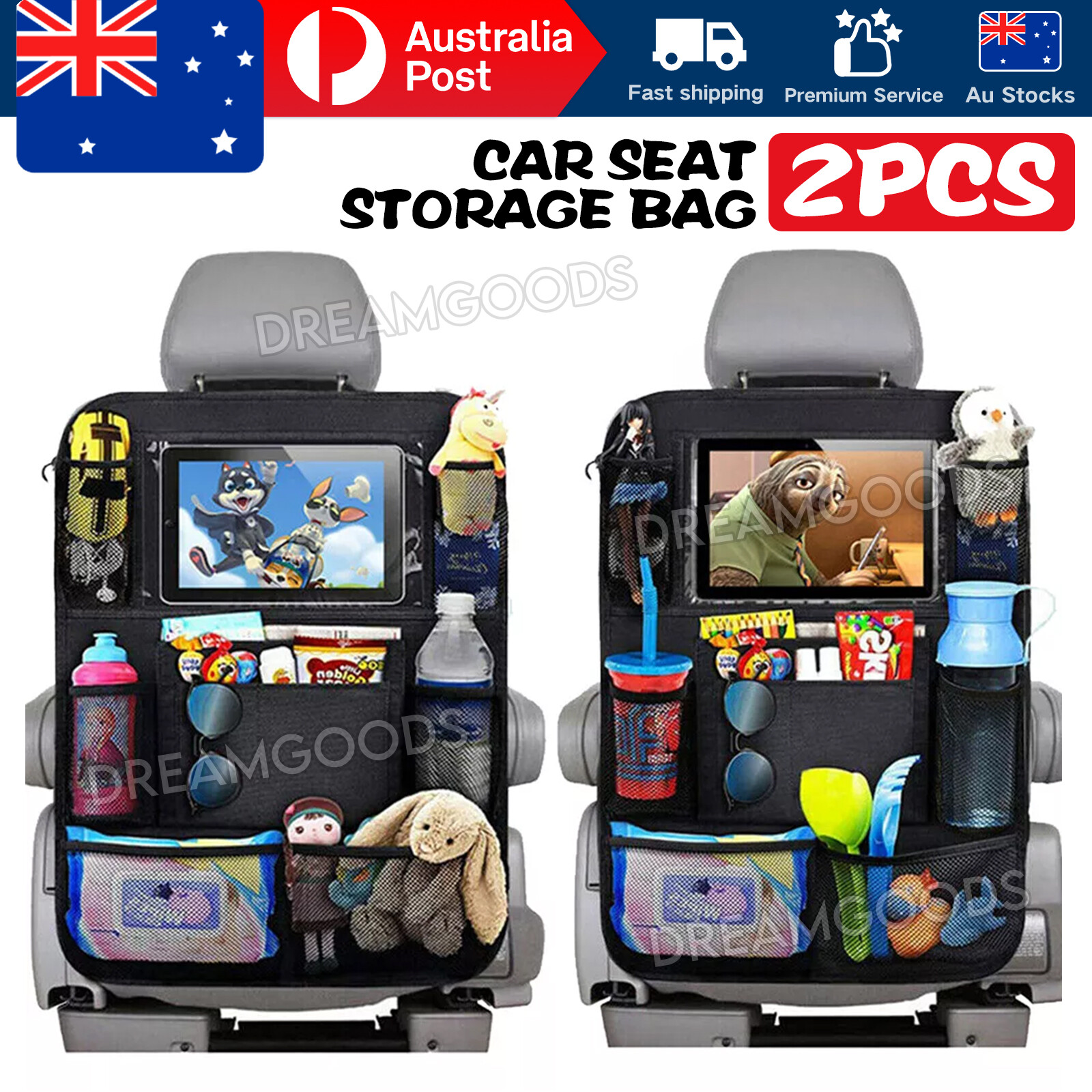 2PCS Car Seat Back Organiser Tablet Holder Multi Pocket Black waterproof 61x41CM
