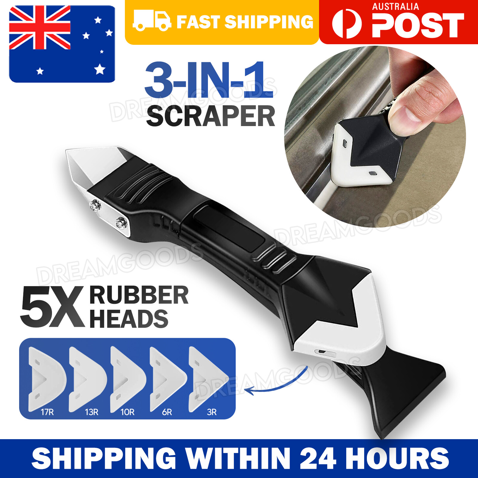 3 in 1 Silicone Caulking Tool Scraper Sealant Removal Adhesive Residue Kit Black