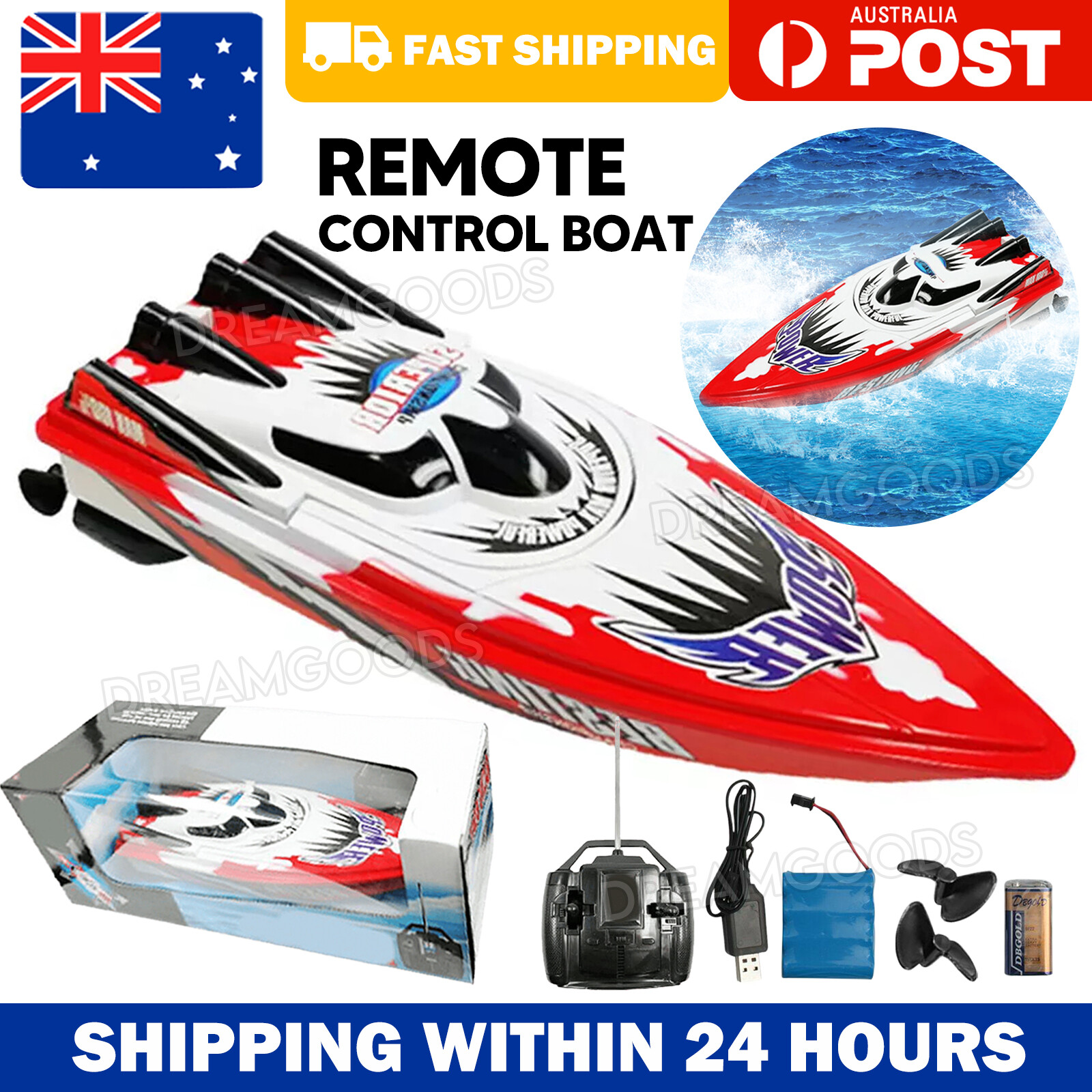 TWIN PROPELLERS RC REMOTE CONTROL BOAT ELECTRIC READY-TO-RUN RED 4.8V BATTERY